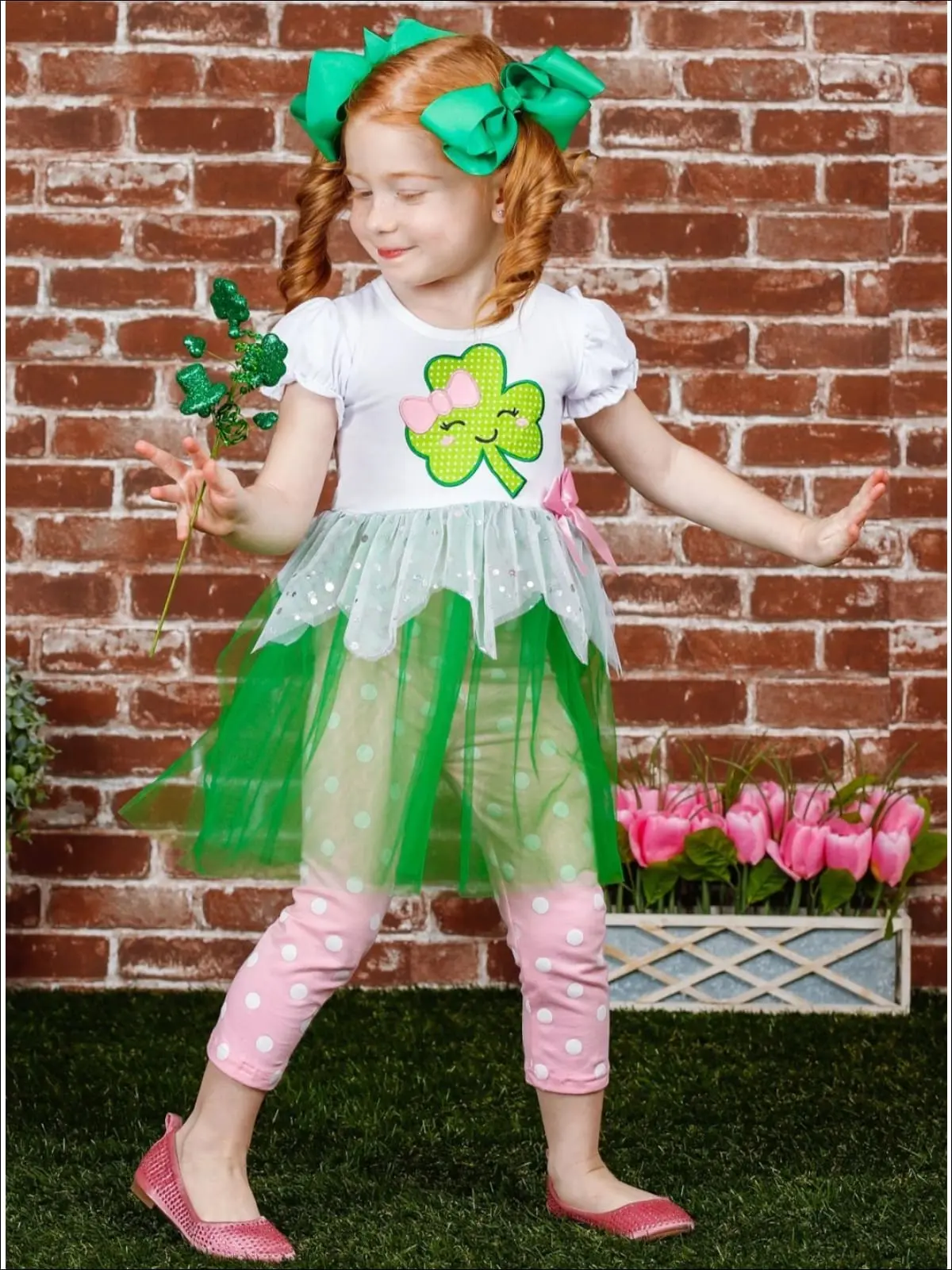 Cute Clover Tutu Polka Dot Legging Set - Image 2