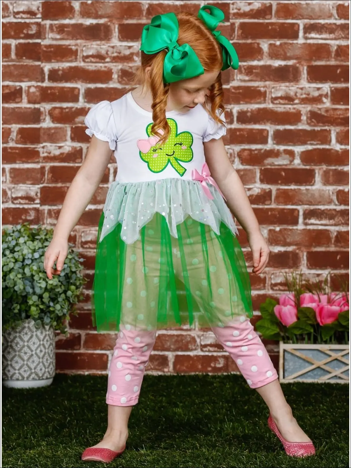 Cute Clover Tutu Polka Dot Legging Set - Image 3