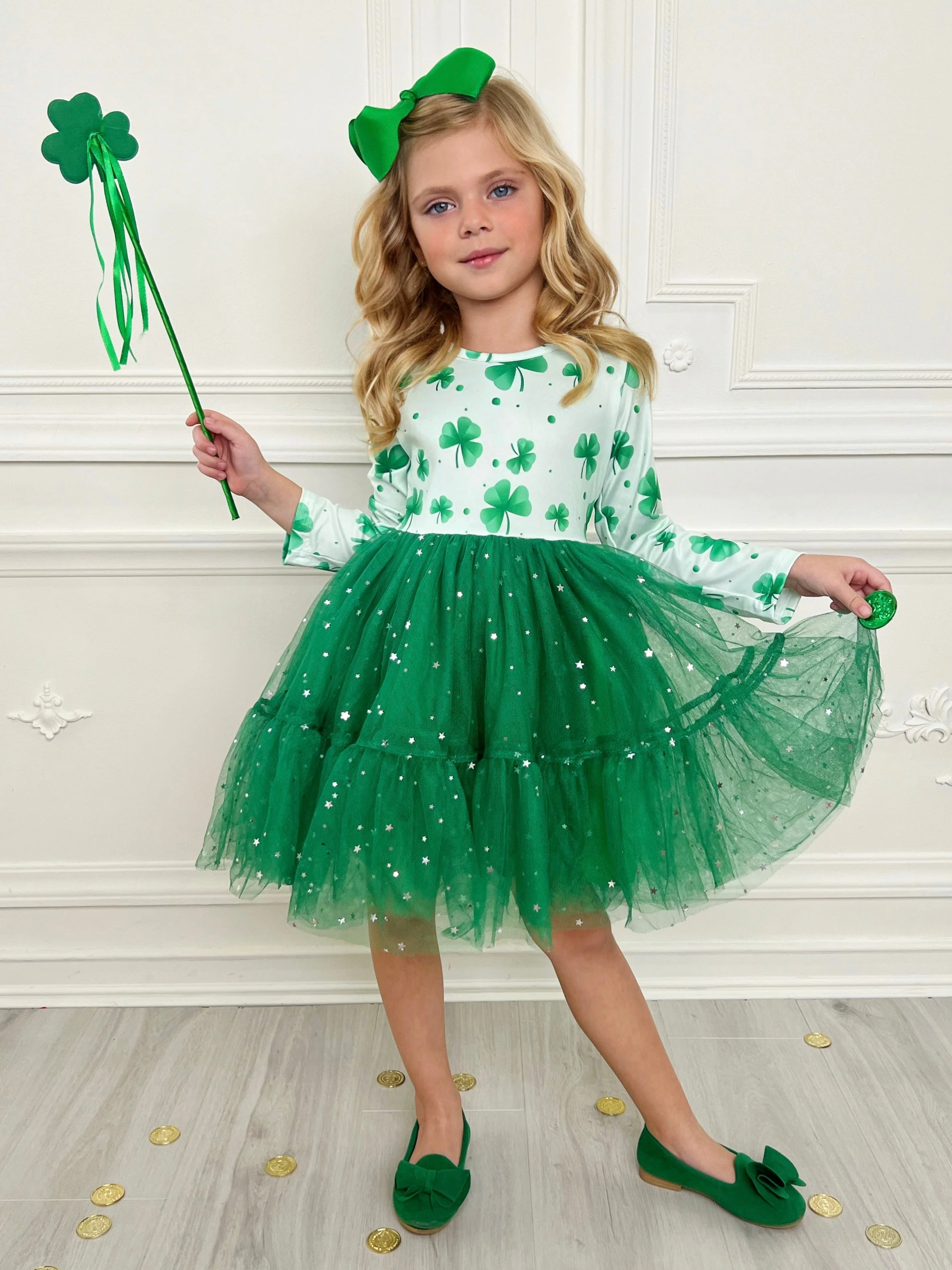 My Lucky Girl Clover Print Tutu Dress - Image 3