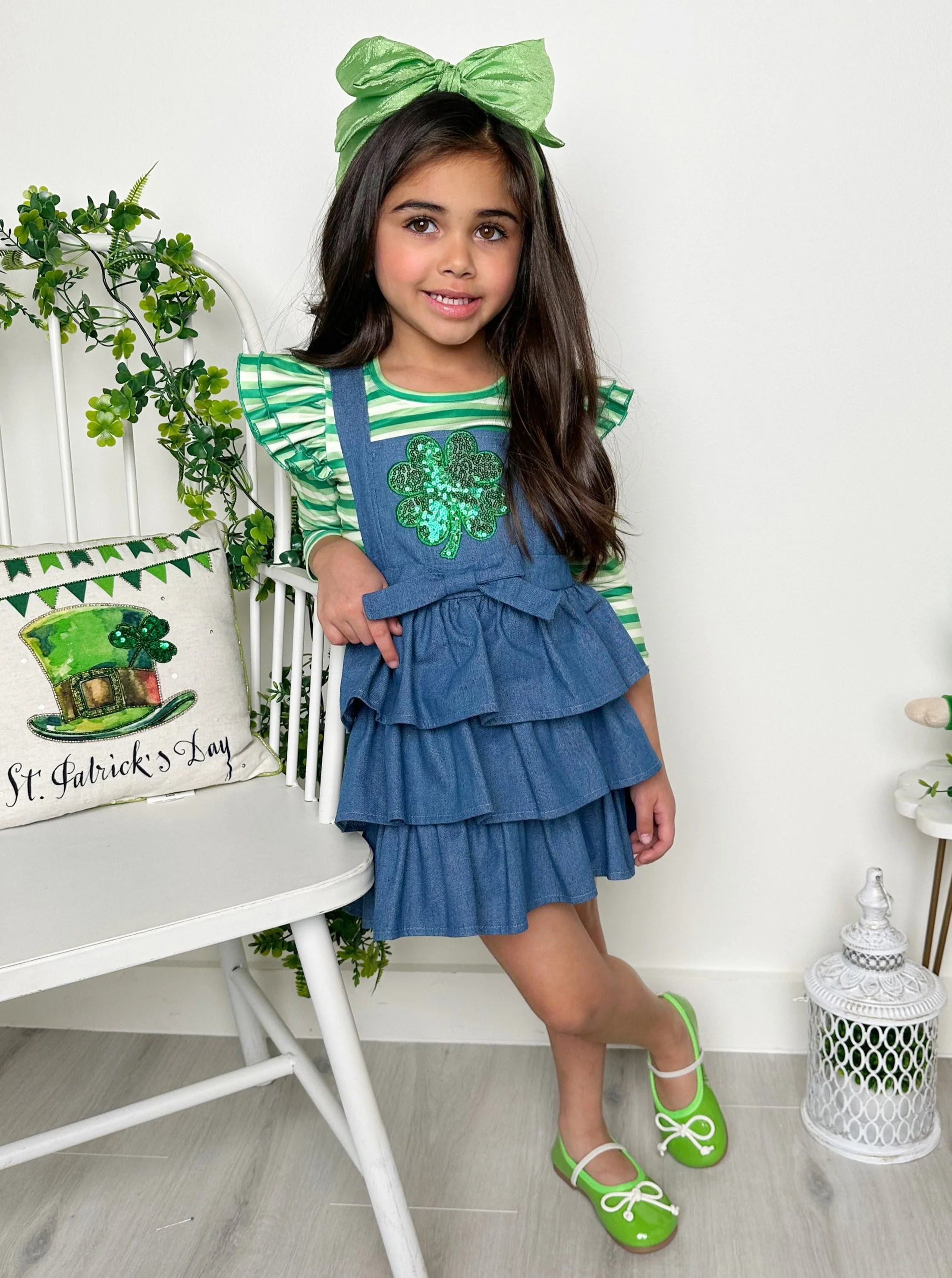 Stripes and Sequins St. Paddy's Denim Overall Set - Image 5