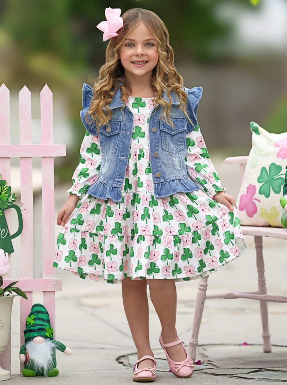 Shamrock Cutie Denim Vest and Clover Dress Set - Image 5