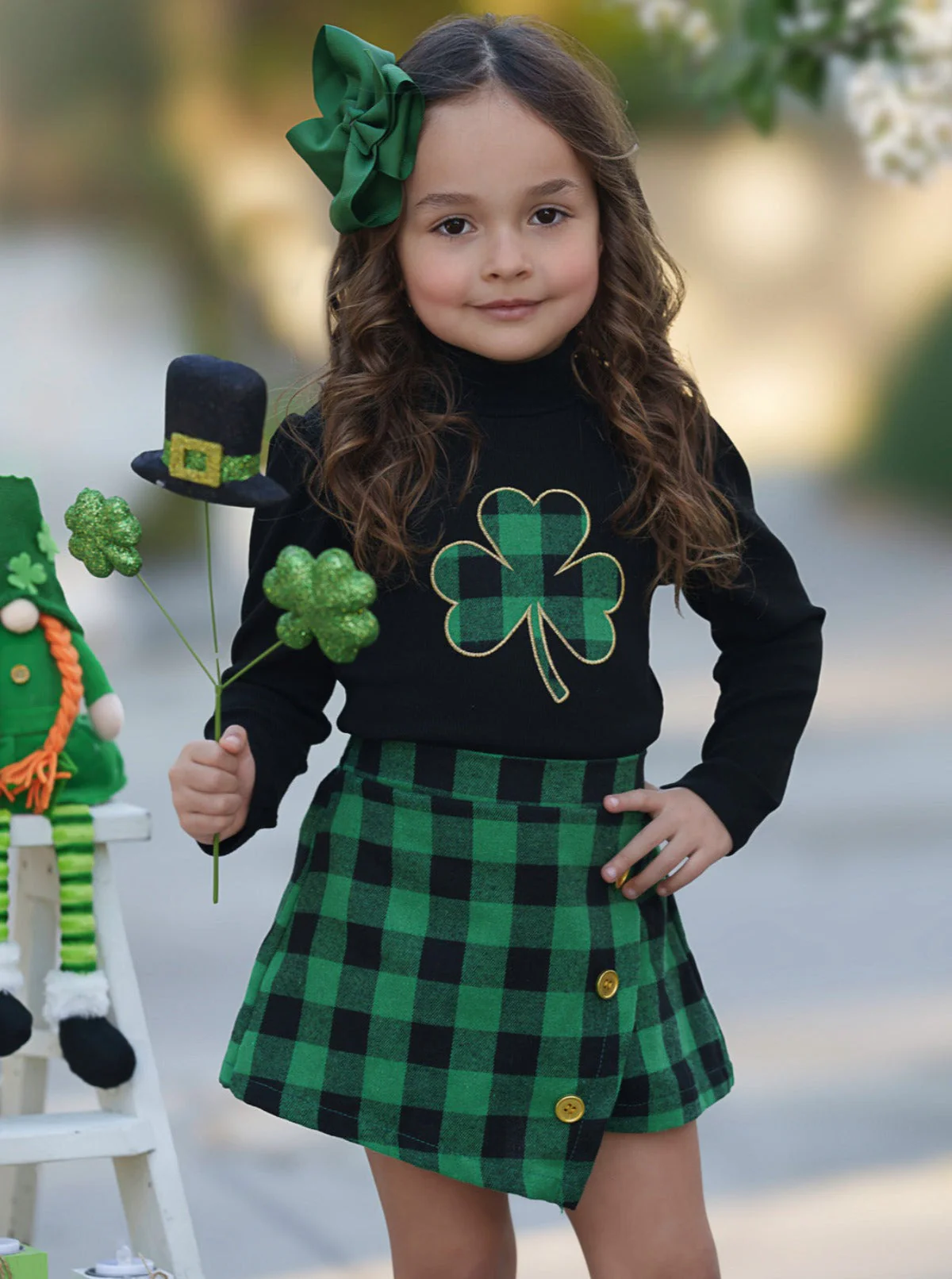 Green Parade Clover Plaid Skort Set - Image 3