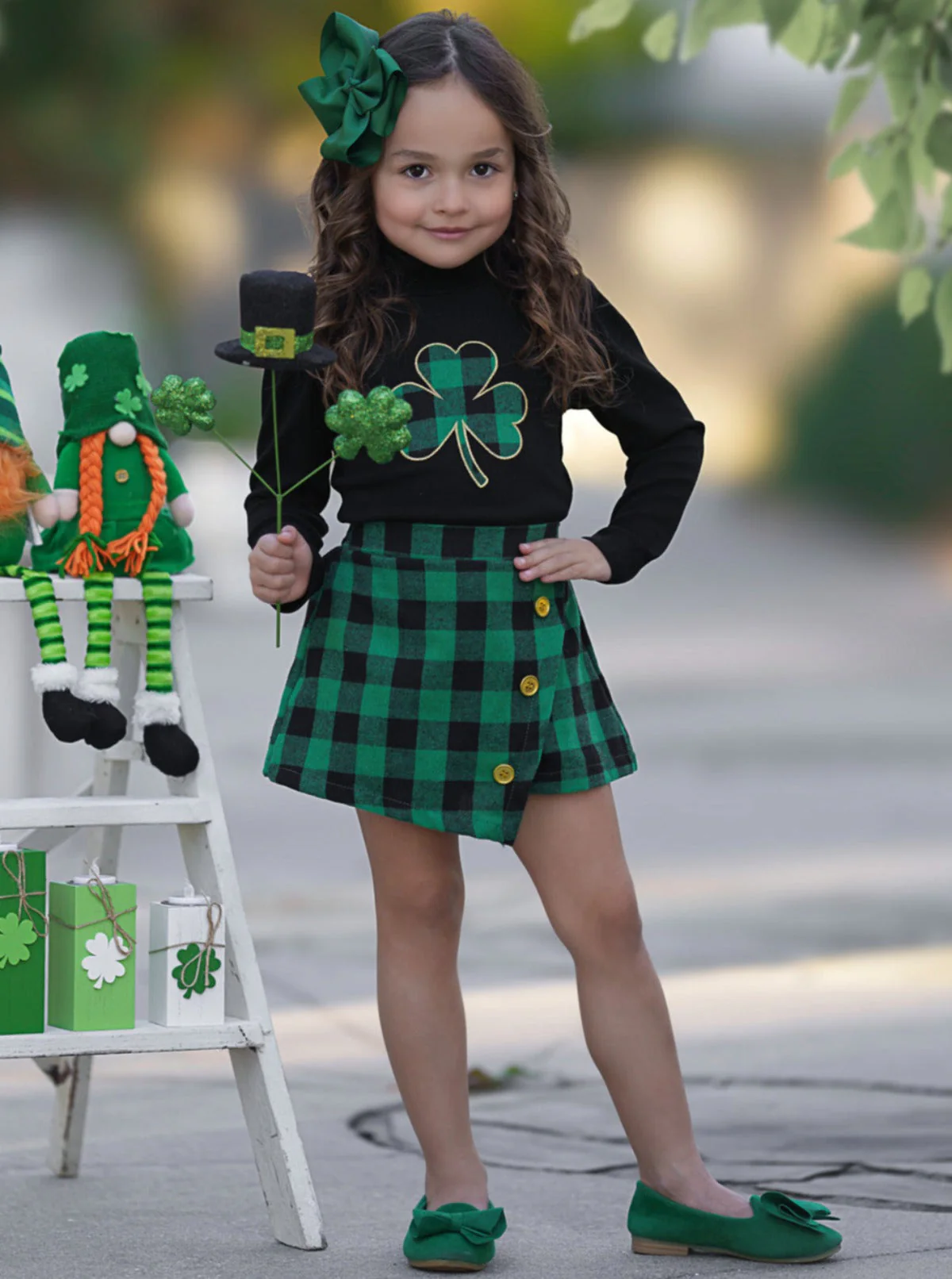 Green Parade Clover Plaid Skort Set - Image 5
