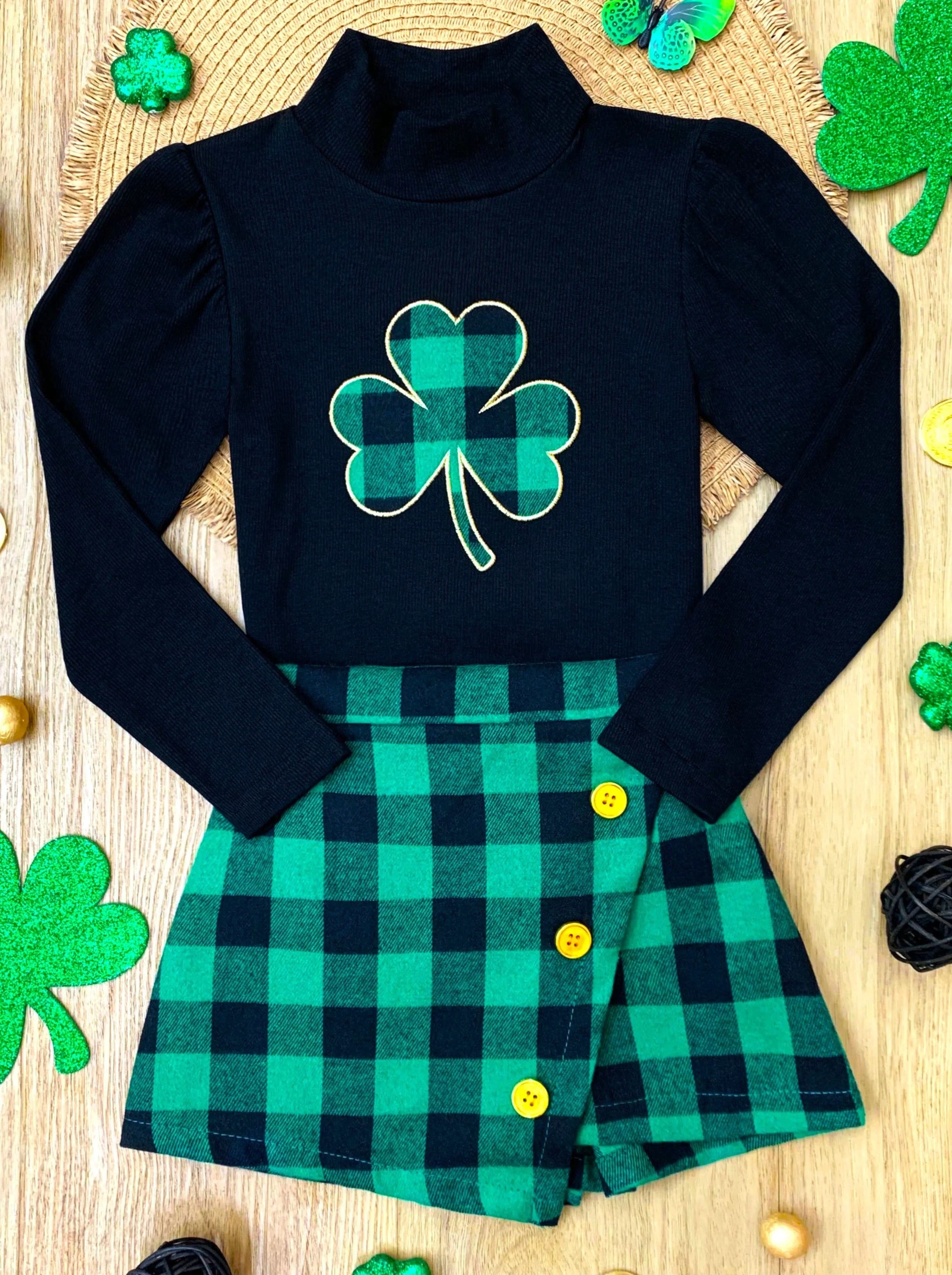 Green Parade Clover Plaid Skort Set - Image 6