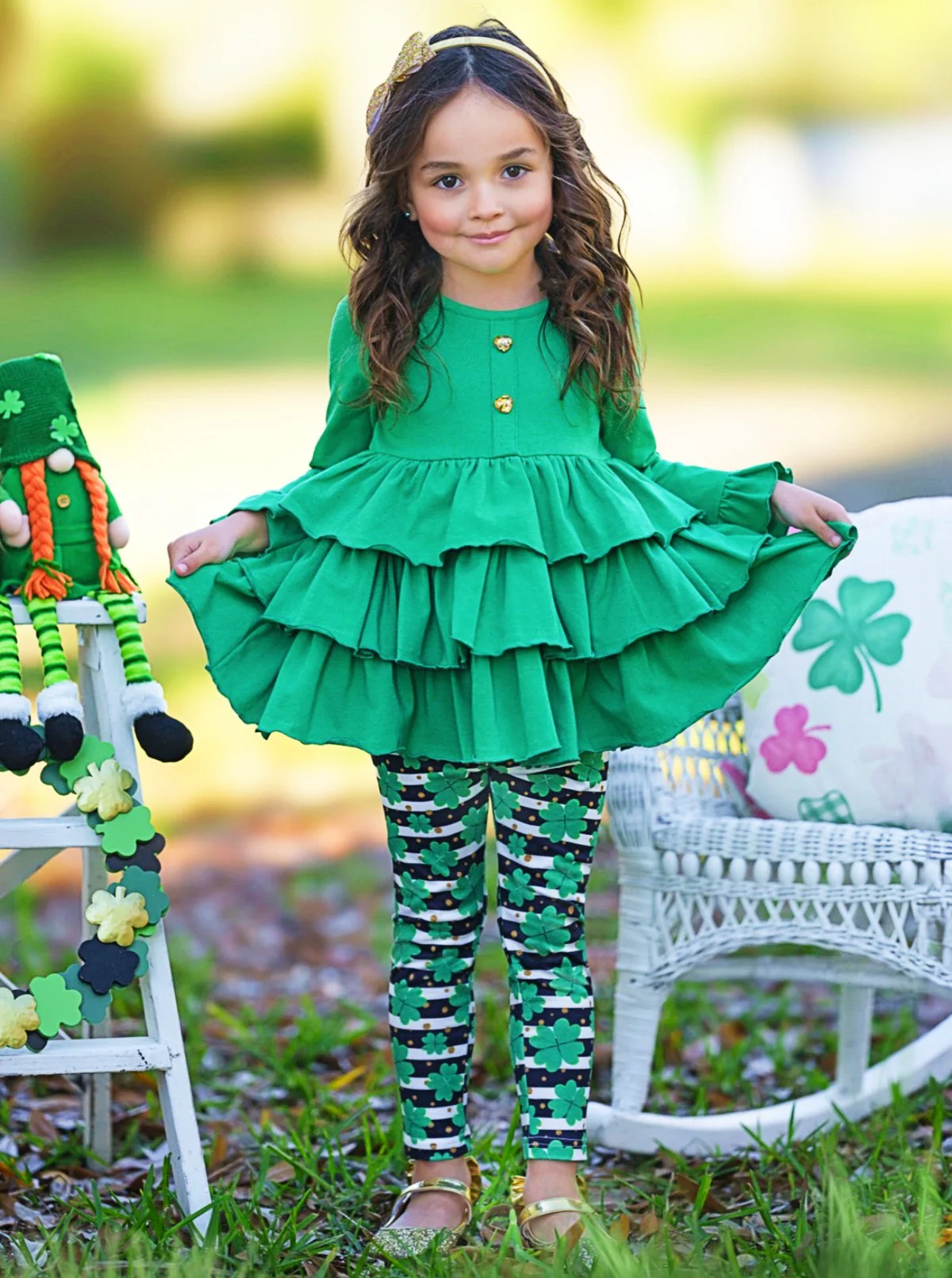 Playful St. Paddy Striped Clover Legging Set - Image 2