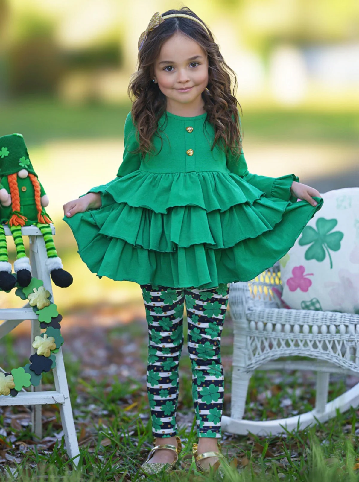 Playful St. Paddy Striped Clover Legging Set - Image 3