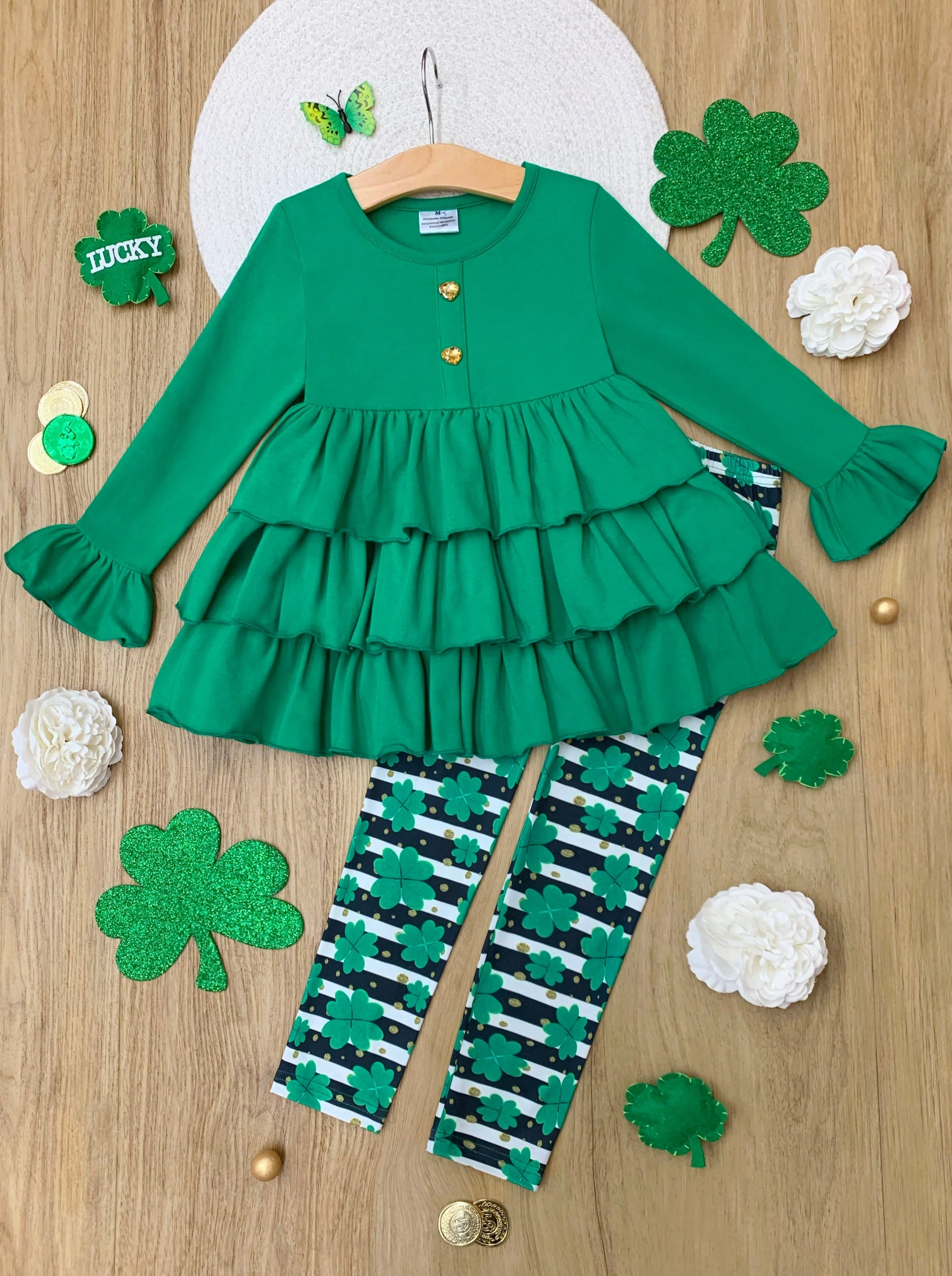 Playful St. Paddy Striped Clover Legging Set - Image 5