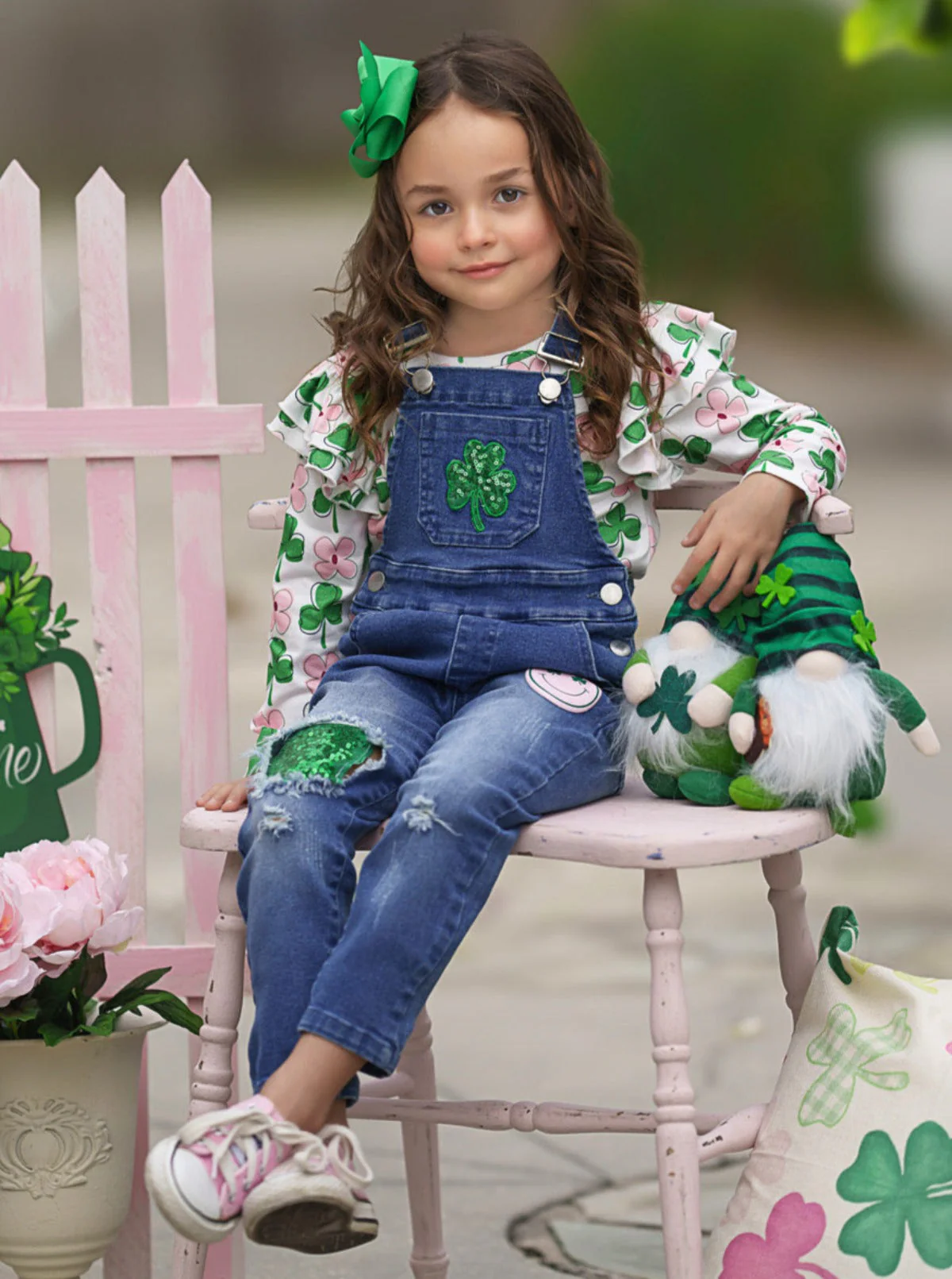 Sparkling In Style Sequin Patched Denim Overall Set - Image 2