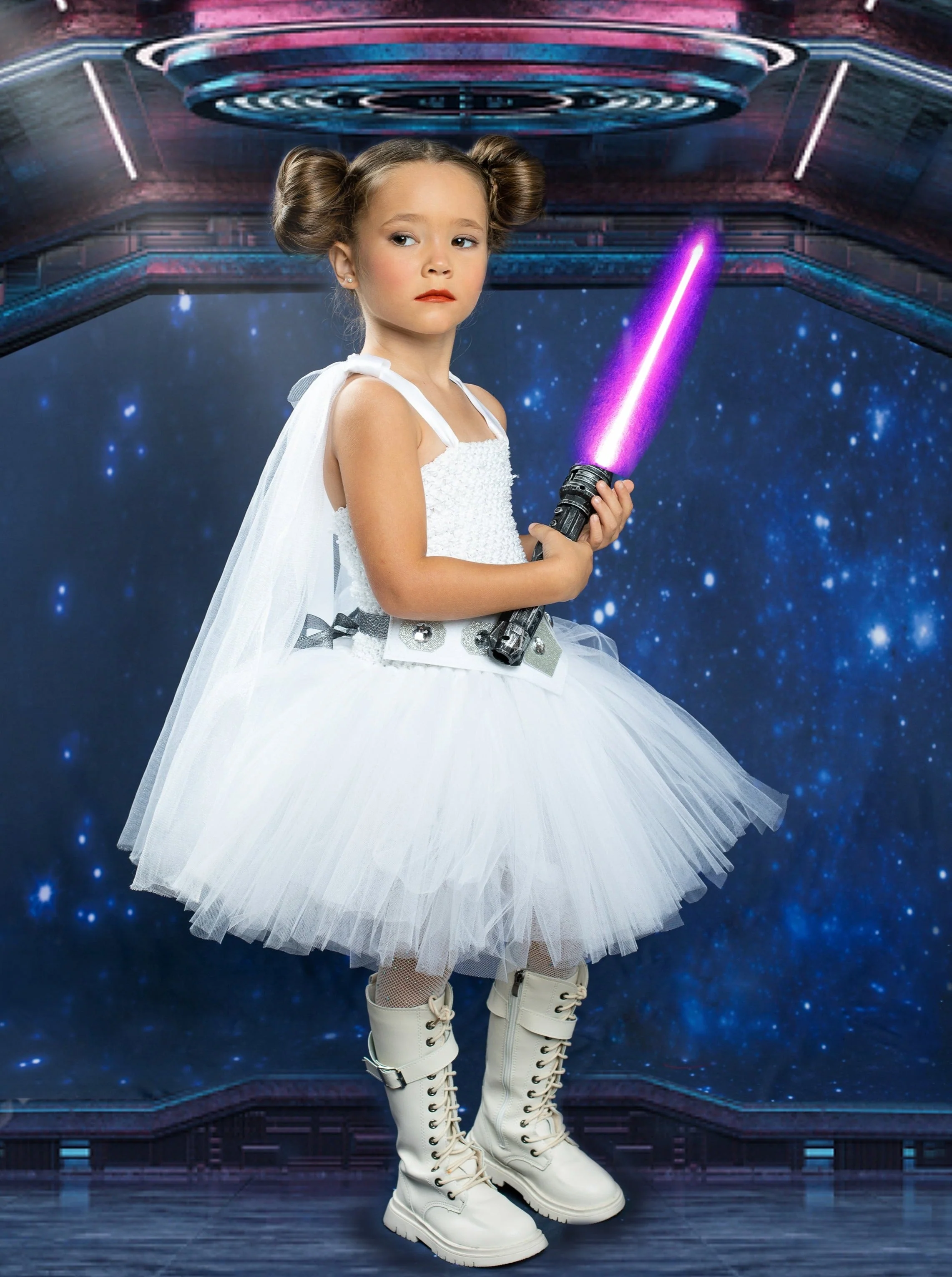 Girls Star Princess Inspired Tutu Dress with Cape - Image 4
