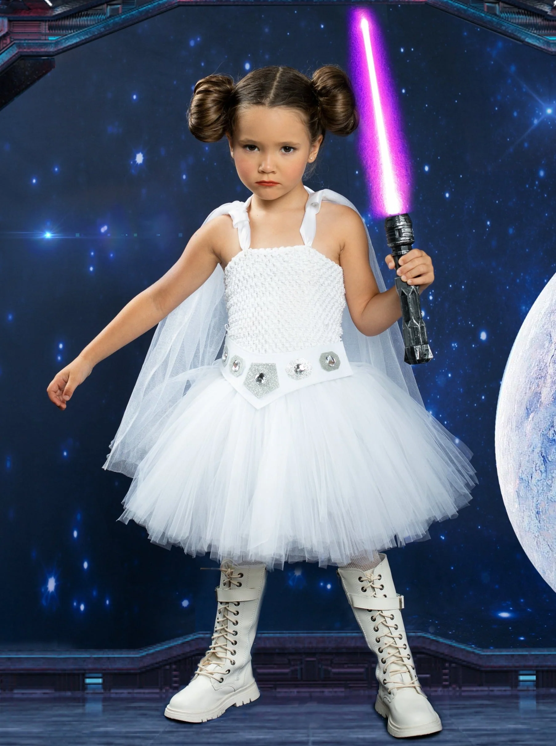 Girls Star Princess Inspired Tutu Dress with Cape - Image 5