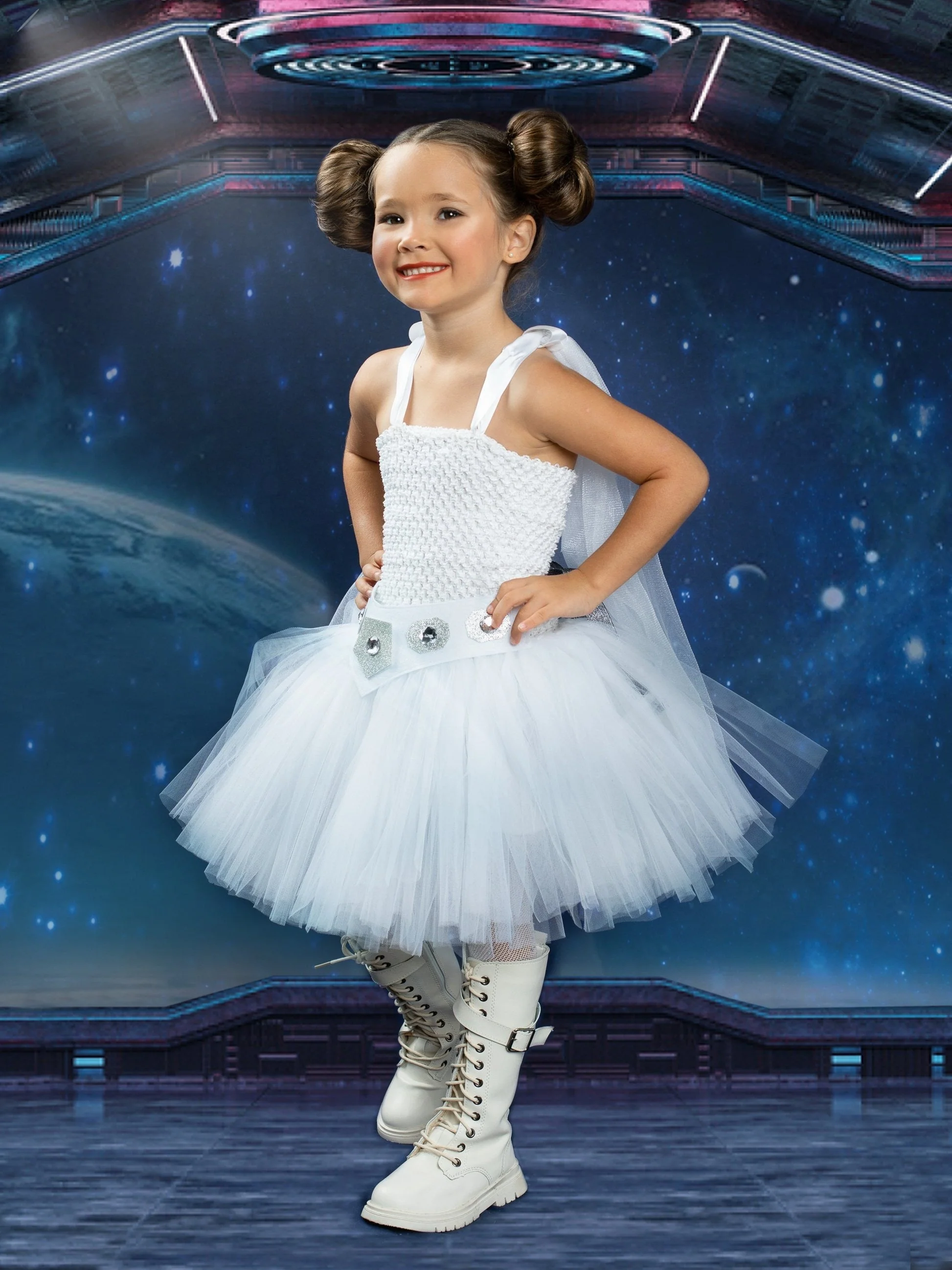 Girls Star Princess Inspired Tutu Dress with Cape - Image 7