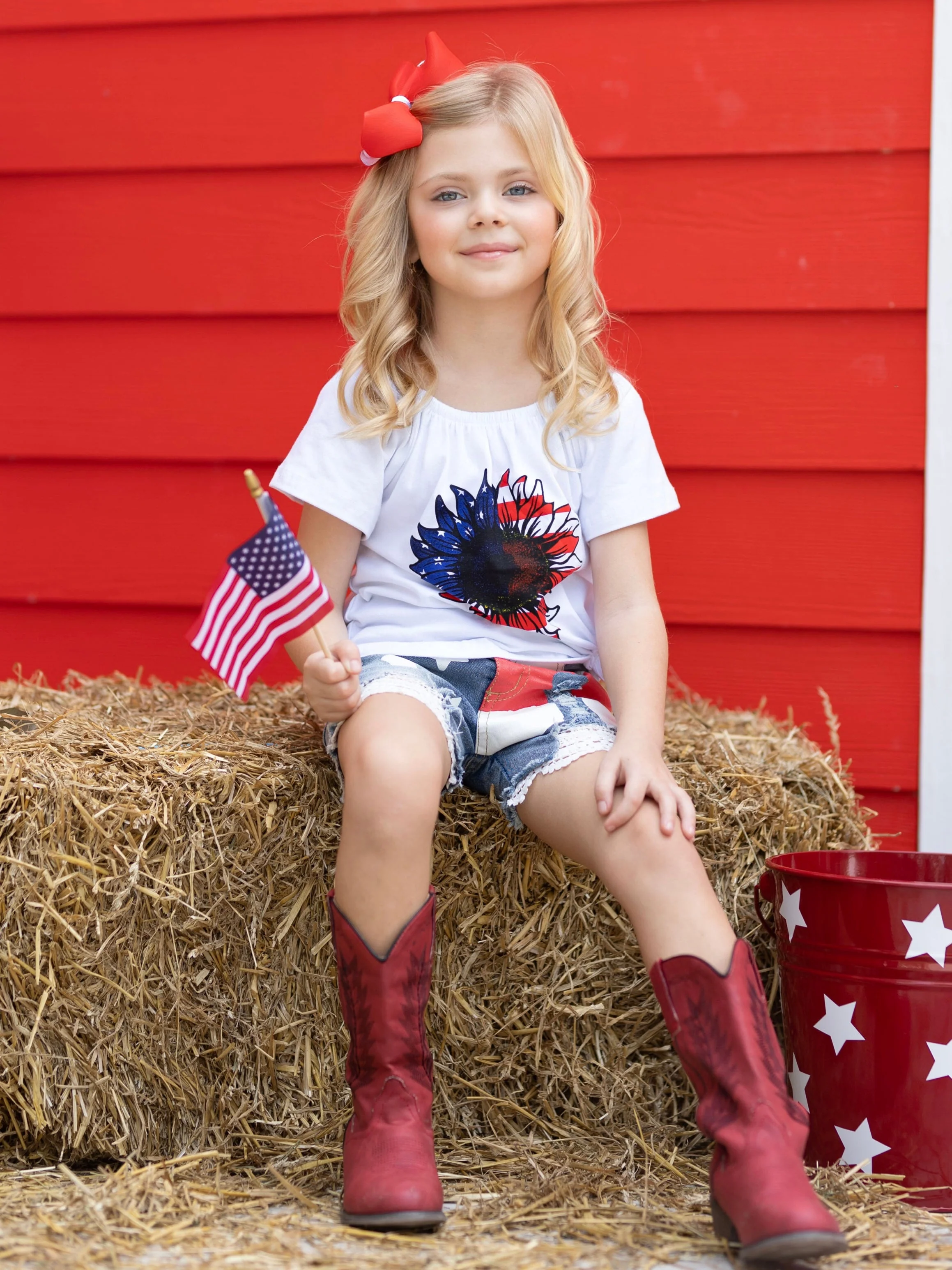 Freedom Flower Americana Top and Denim Shorts Set - Image 2