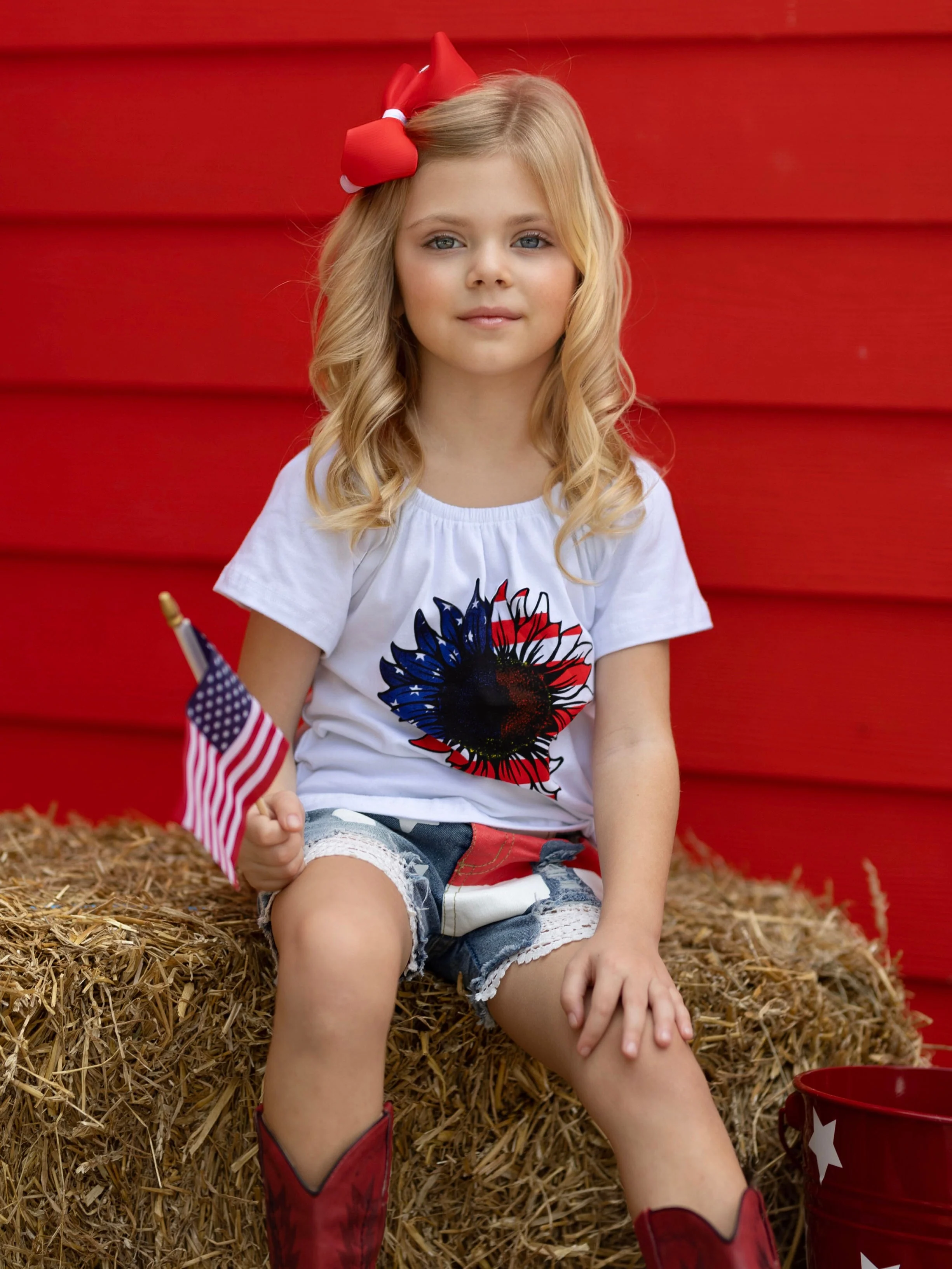 Freedom Flower Americana Top and Denim Shorts Set - Image 4