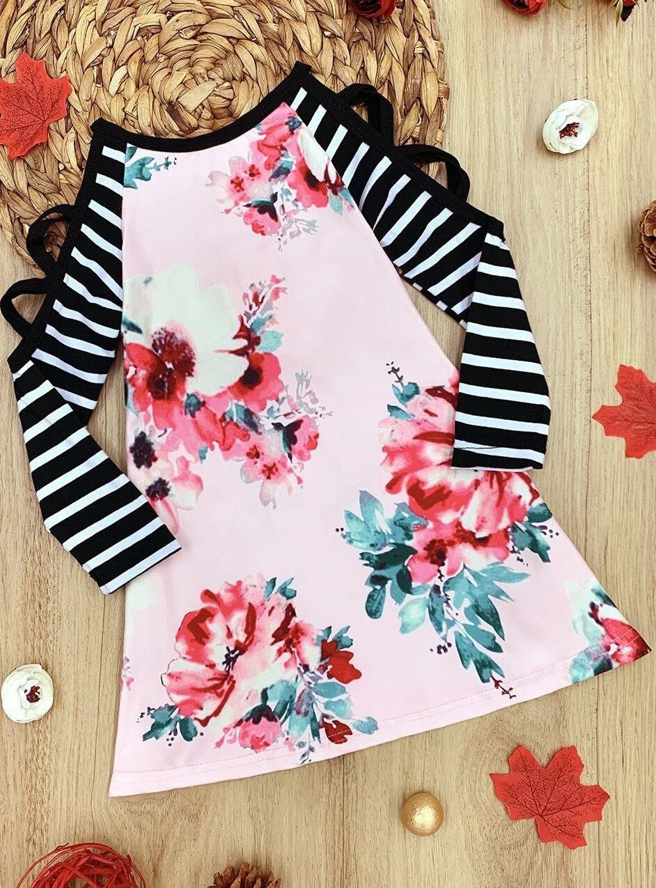 Strappy Stripe Cold Shoulder Floral Dress - Image 2