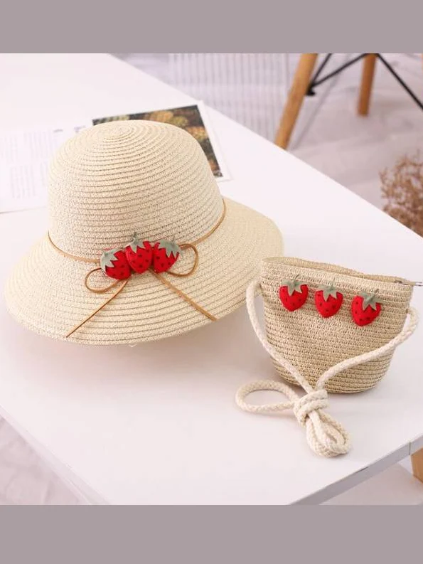 Girls Strawberry Straw Hat with Matching Purse - Image 4