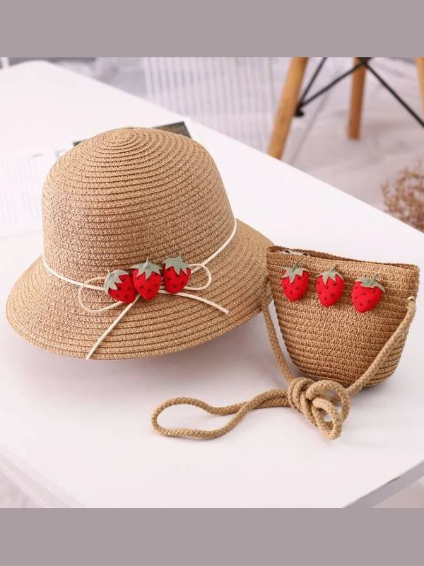 Girls Strawberry Straw Hat with Matching Purse - Image 5