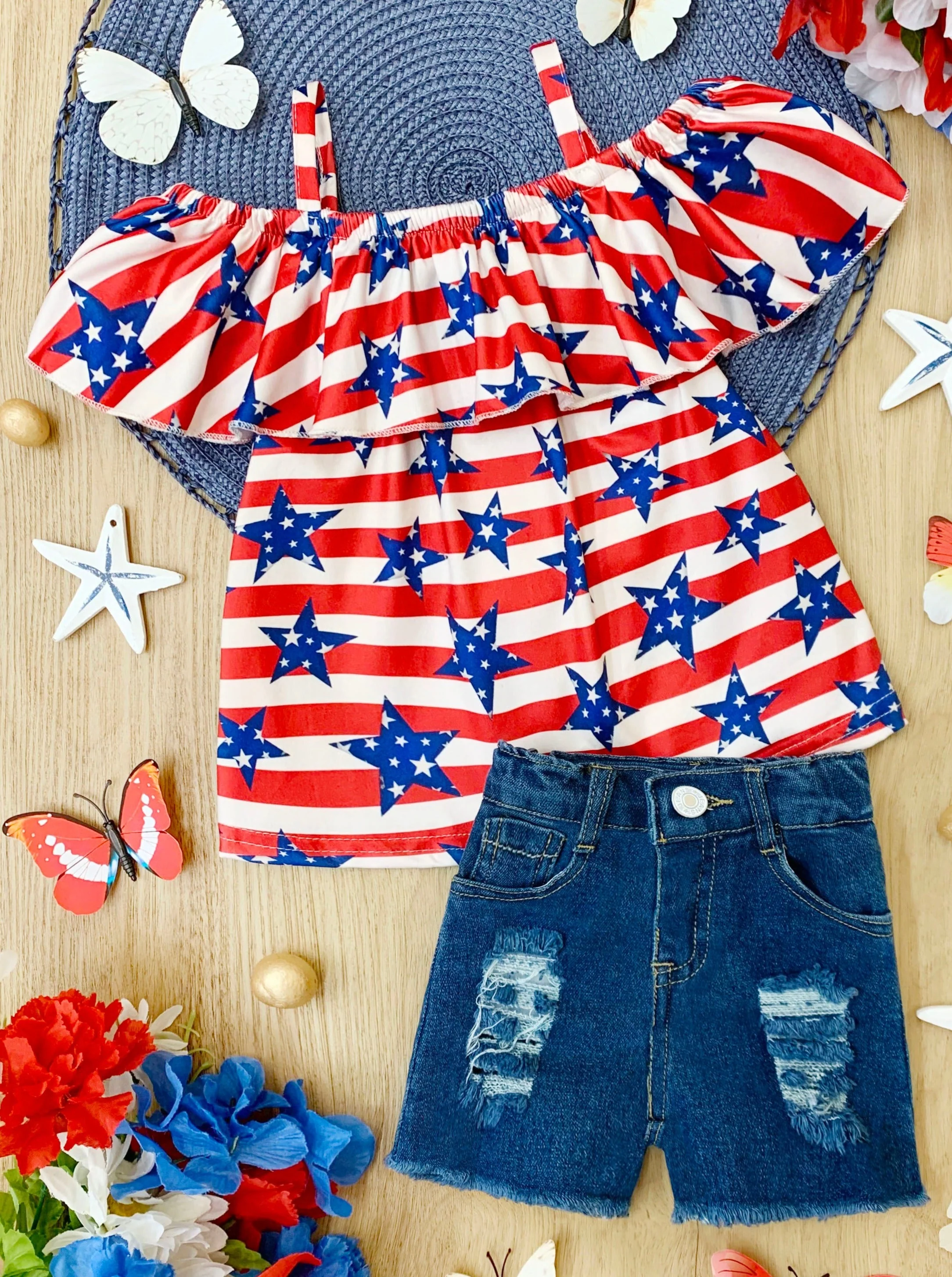 Miss Independence Top and Denim Shorts Set - Image 2