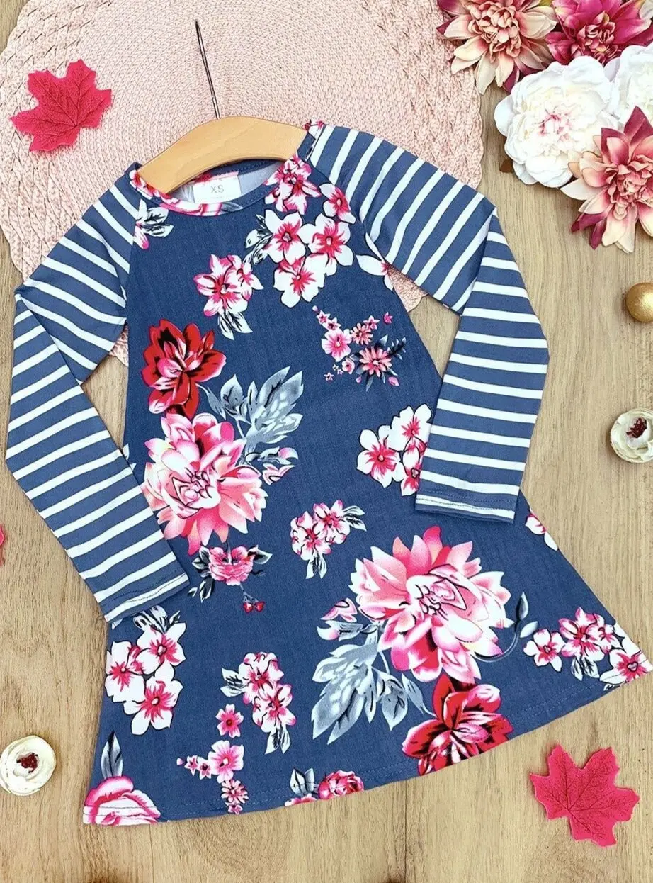 Soft and Sweet Striped Sleeve Floral Dress - Image 3