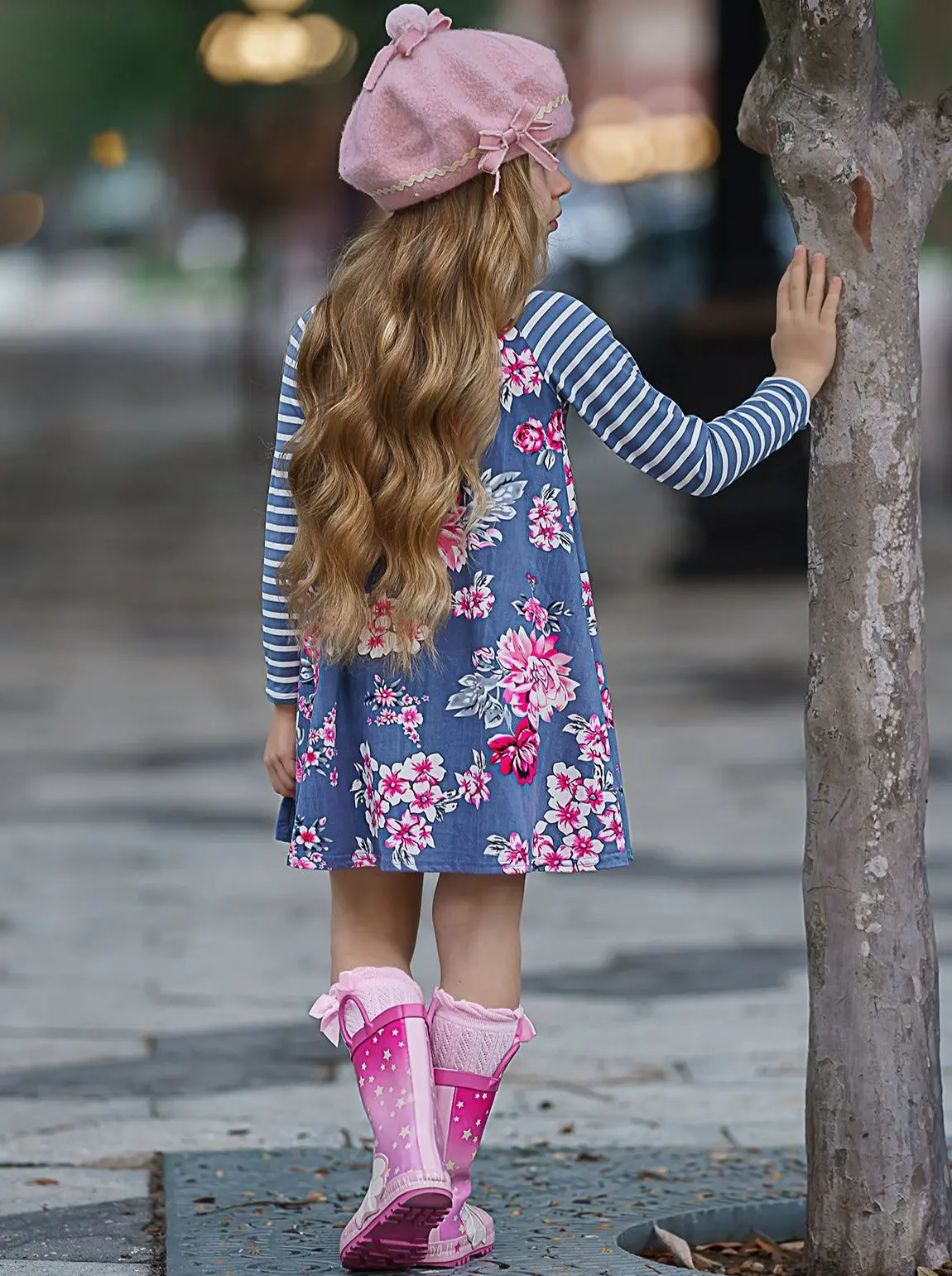 Soft and Sweet Striped Sleeve Floral Dress - Image 6