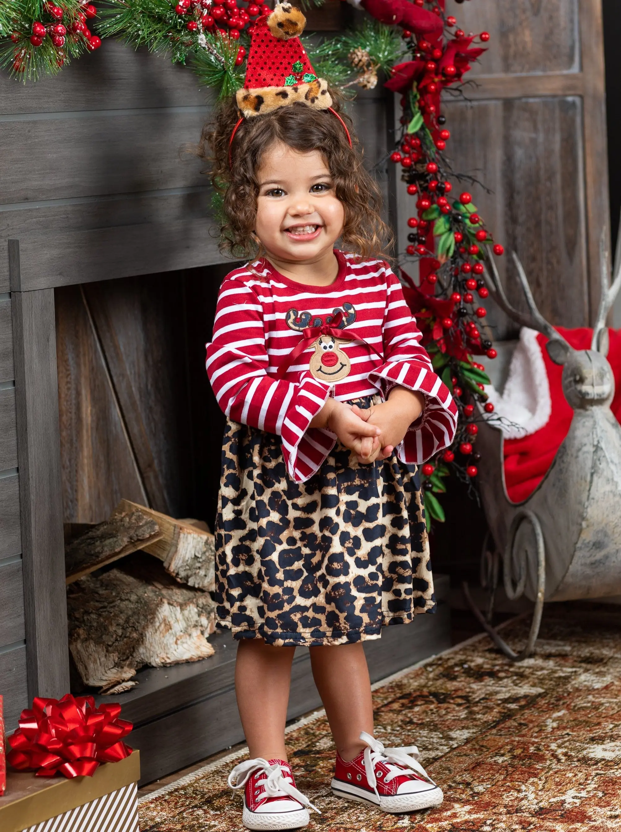 Wild For Rudolph Striped Leopard Print Dress - Image 2
