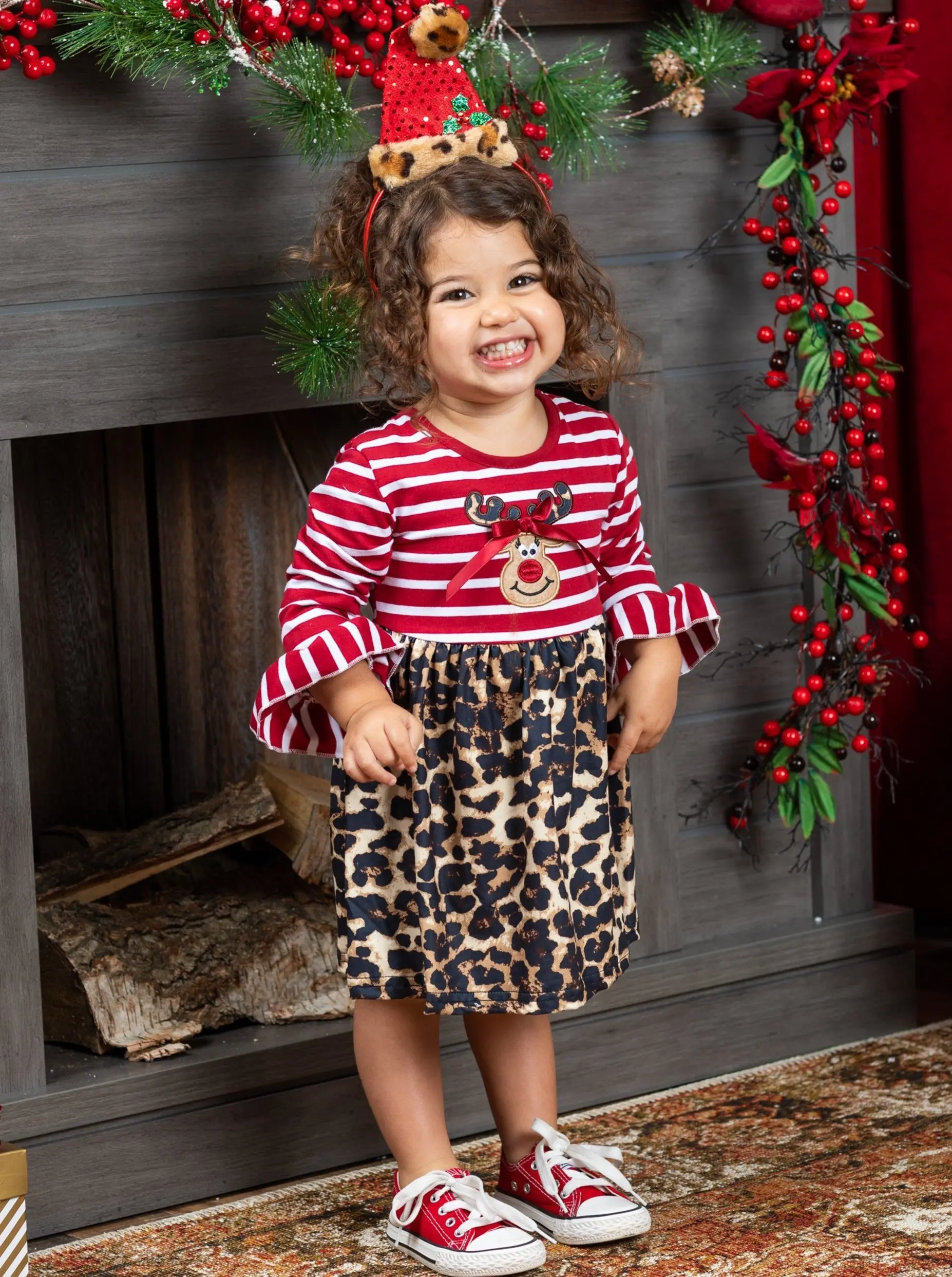 Wild For Rudolph Striped Leopard Print Dress - Image 4