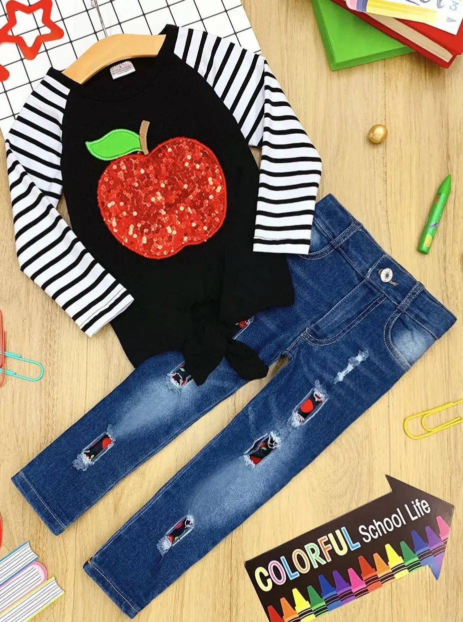 Sparkle Apple Patched Jeans Set - Image 2