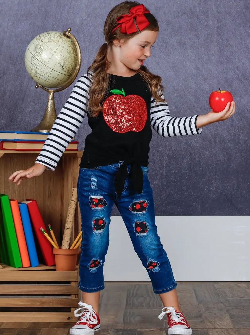 Sparkle Apple Patched Jeans Set - Image 3
