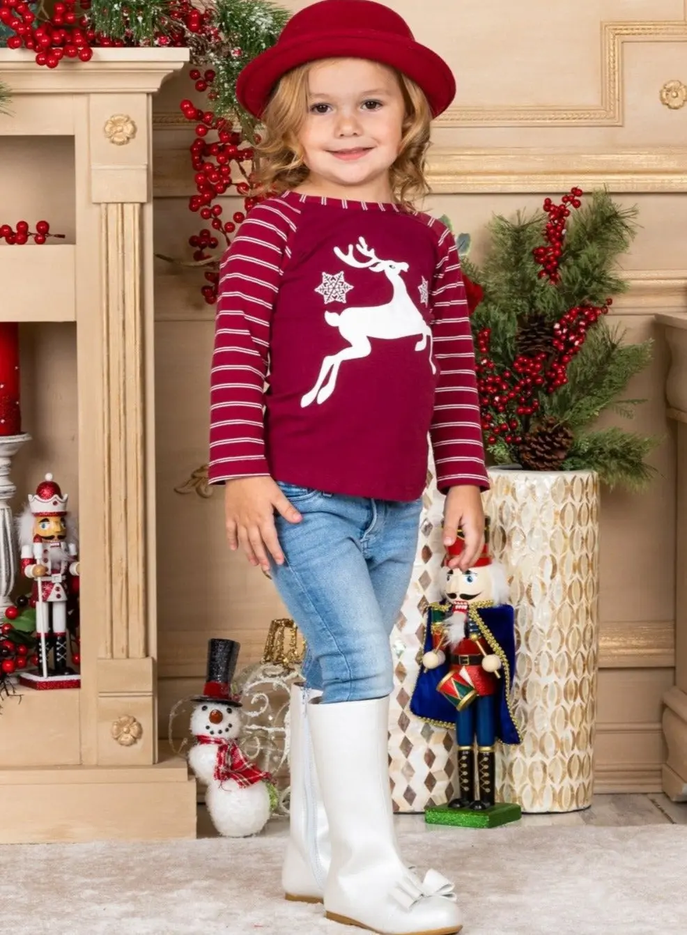 Reindeer Prance Striped Raglan Top - Image 2