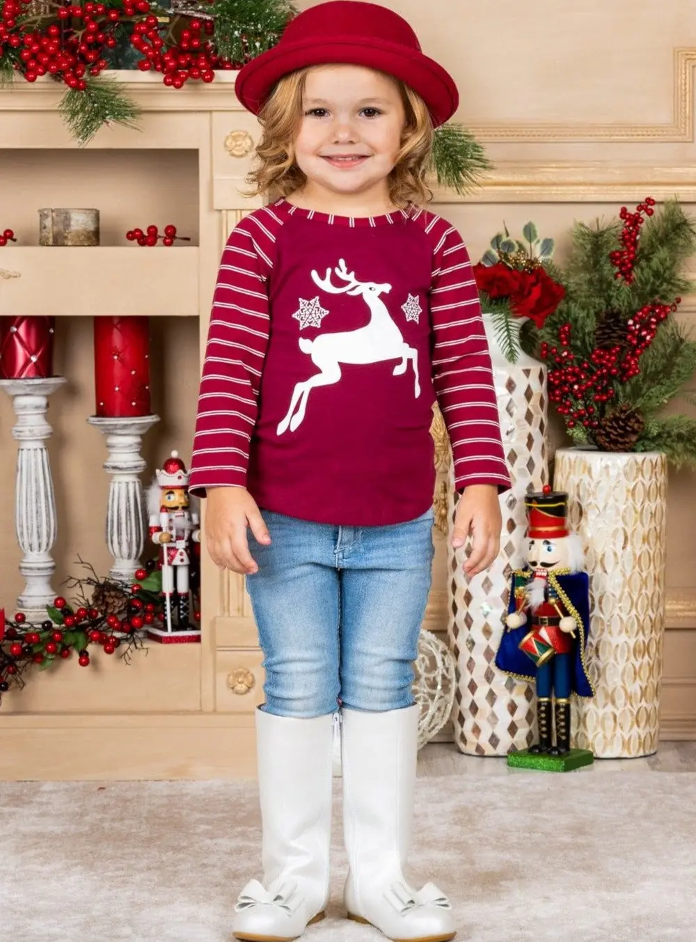 Reindeer Prance Striped Raglan Top - Image 3