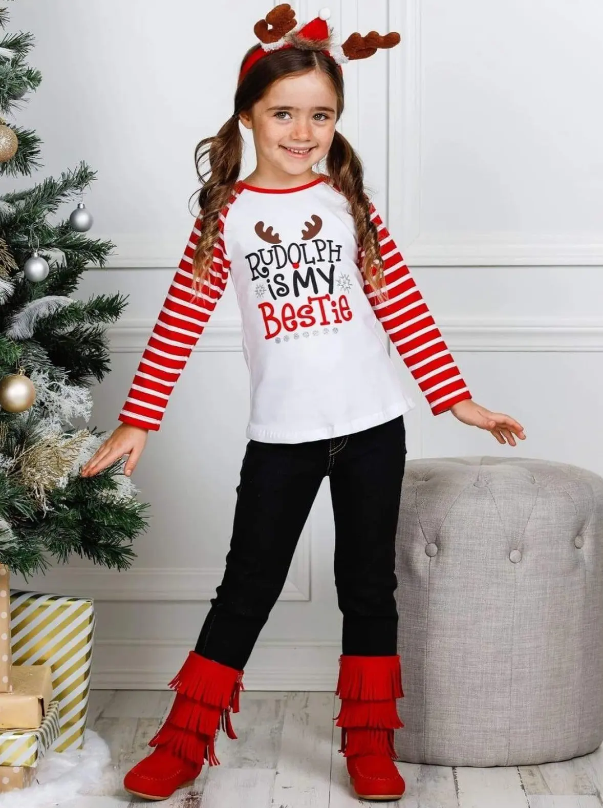 Rudolph is My Bestie Cuffed Jeans Set - Image 2