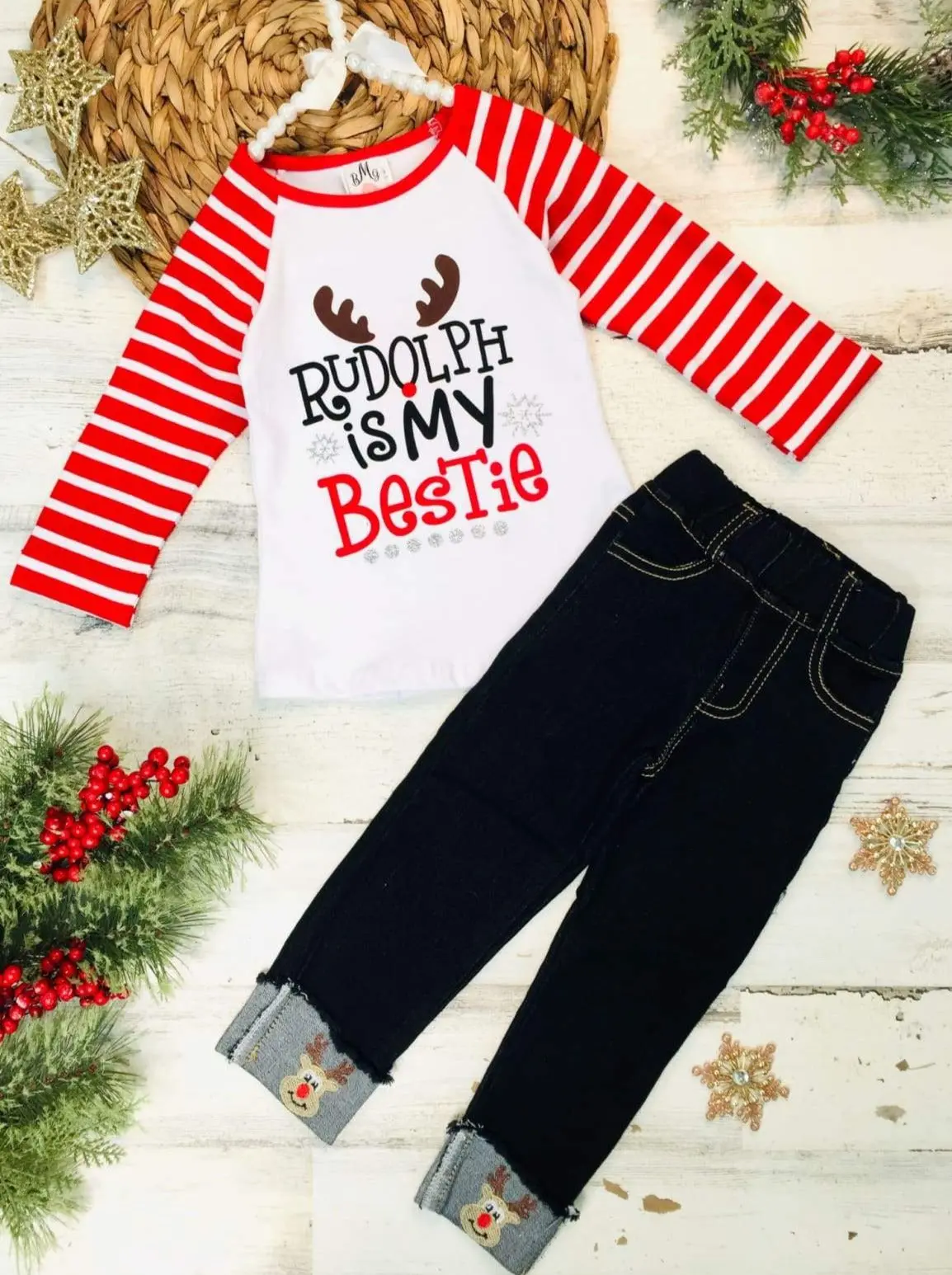 Rudolph is My Bestie Cuffed Jeans Set - Image 3