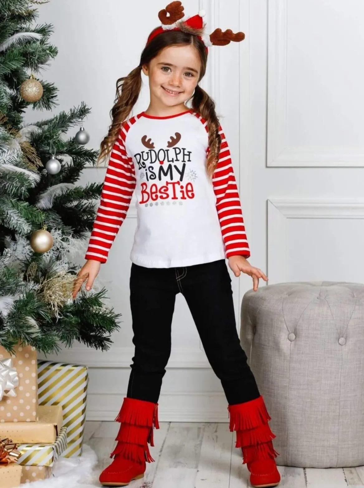 Rudolph is My Bestie Cuffed Jeans Set - Image 4