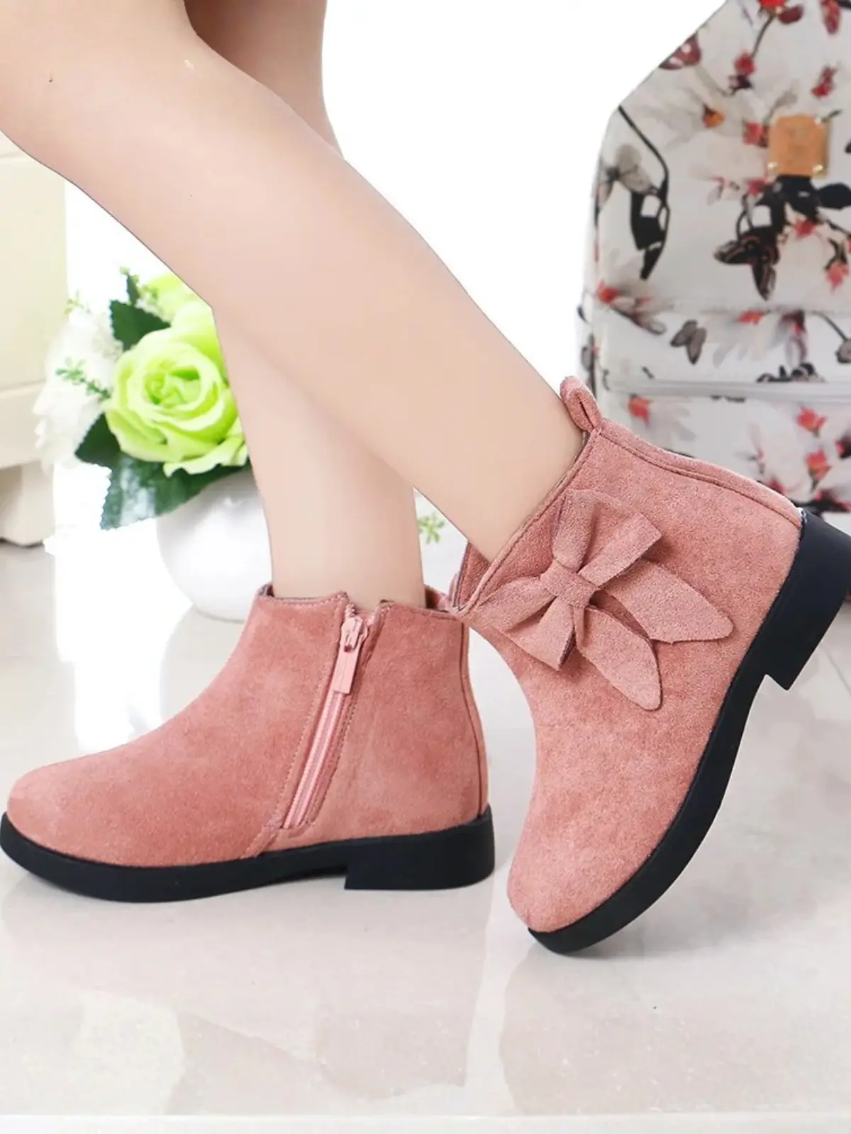 Suede Bow Side Ankle Booties By Liv and Mia - Image 4