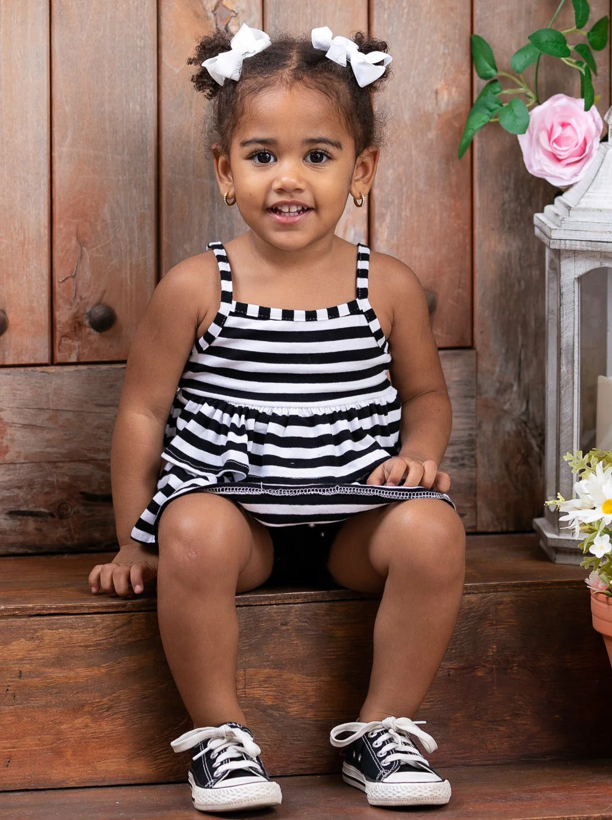 Stripes and Pearls Denim Short Set - Image 6