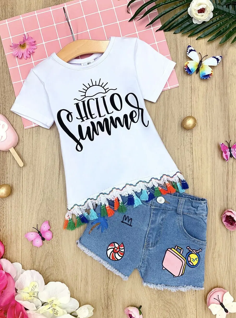 Hello Summer Denim Shorts Set - Image 2