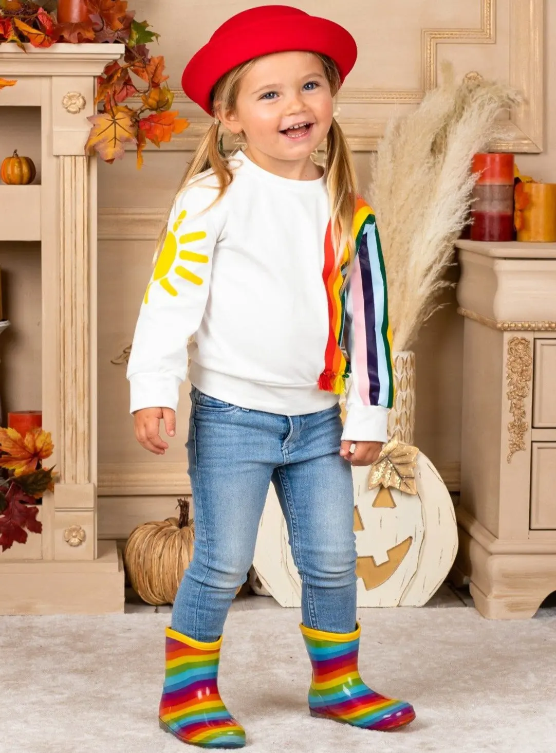 Girls Sun and Rainbow Sweater - Image 2