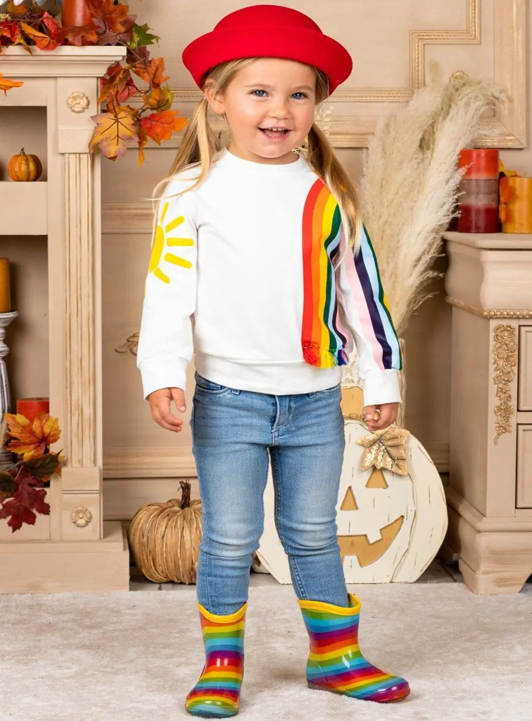 Girls Sun and Rainbow Sweater - Image 3