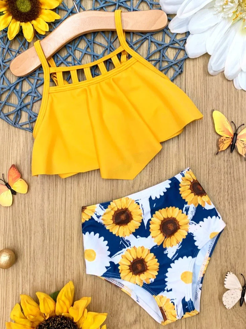 Sunny Sunflower Tankini Two Piece Swimsuits - Image 3