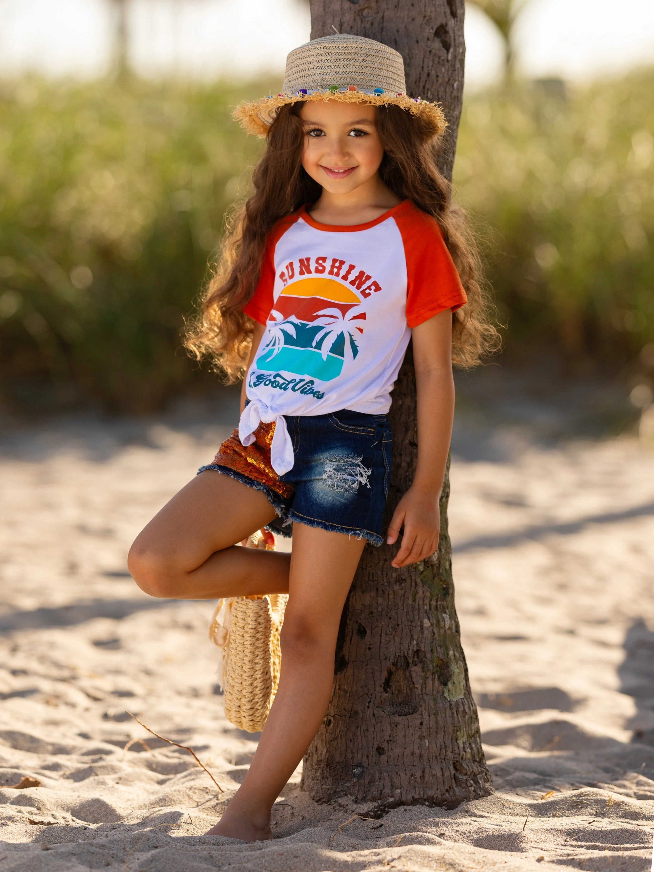 Sunshine and Good Vibes Patched Denim Short Set - Image 2