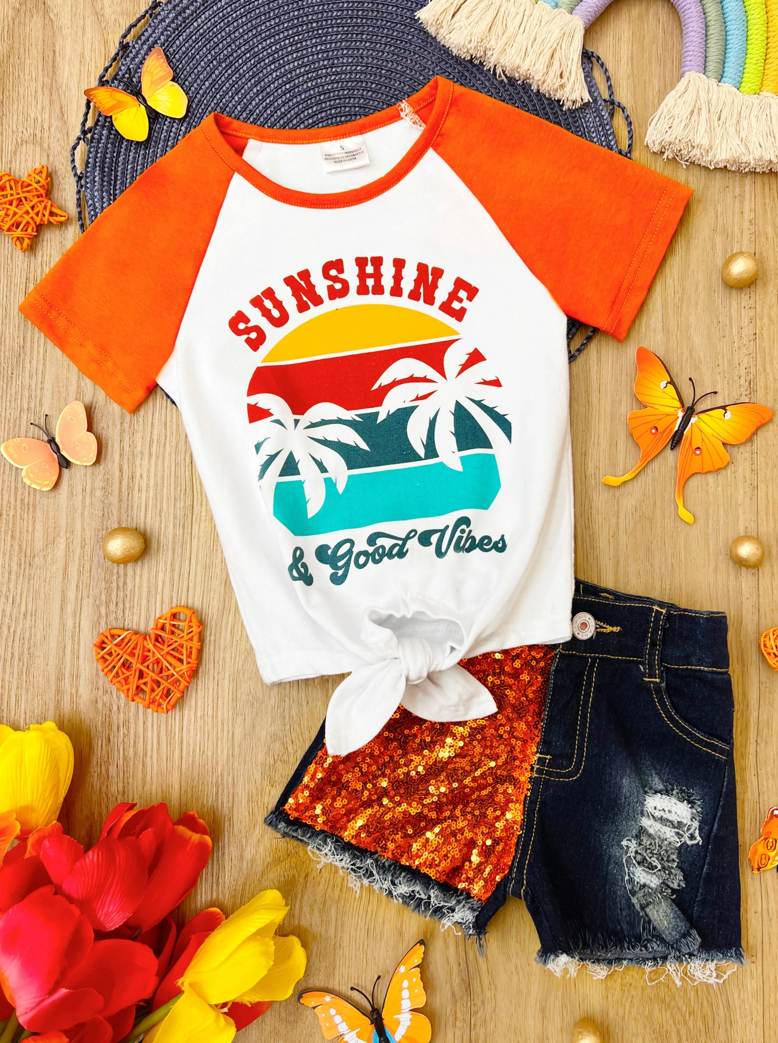 Sunshine and Good Vibes Patched Denim Short Set - Image 4
