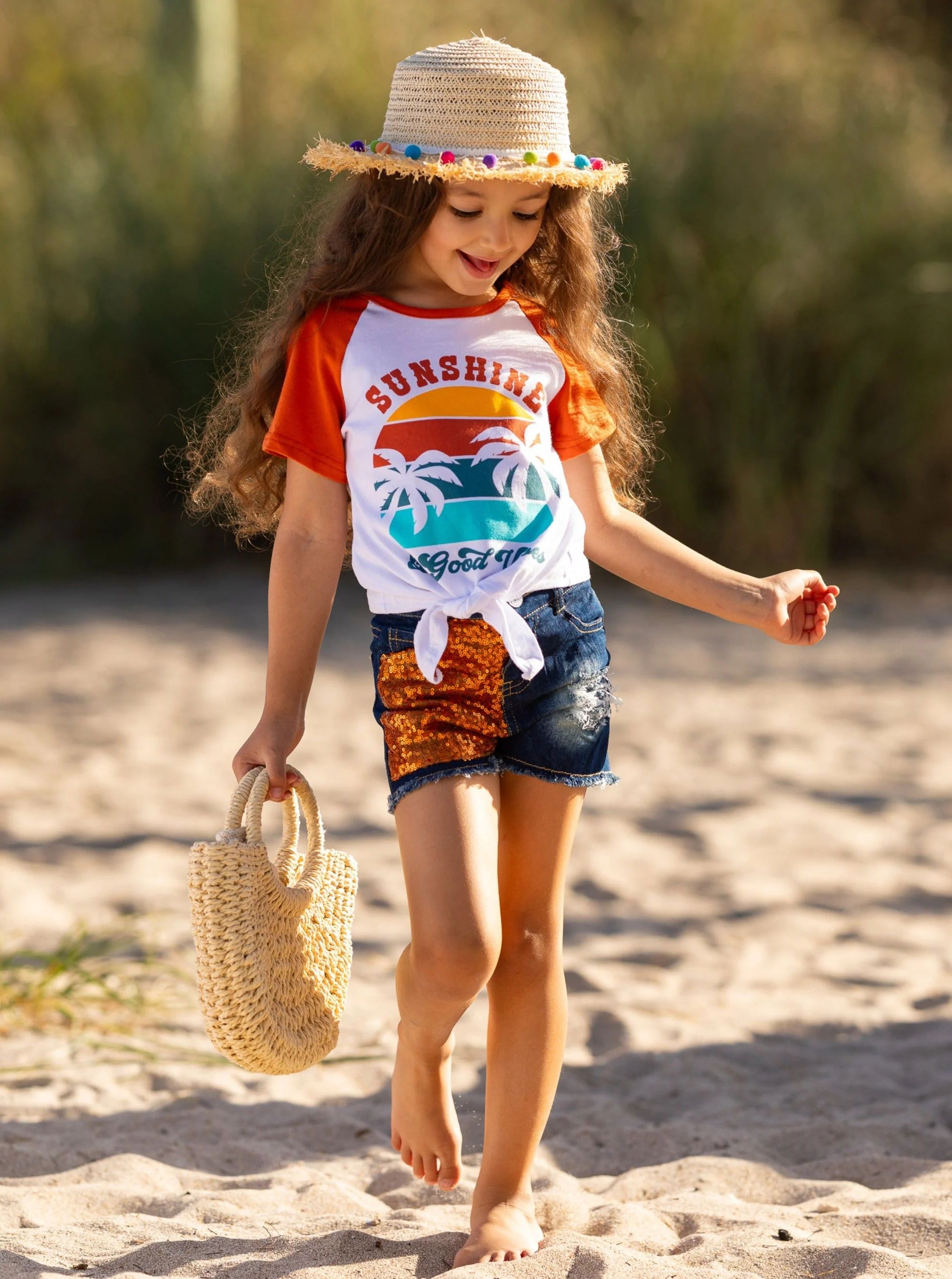 Sunshine and Good Vibes Patched Denim Short Set - Image 5