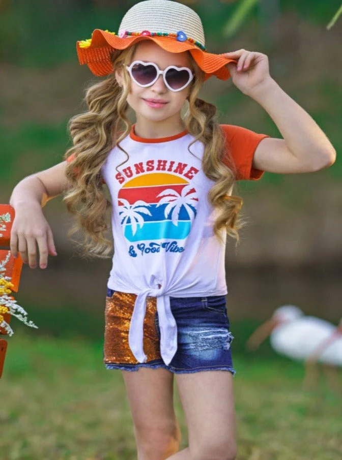 Sunshine and Good Vibes Patched Denim Short Set - Image 6