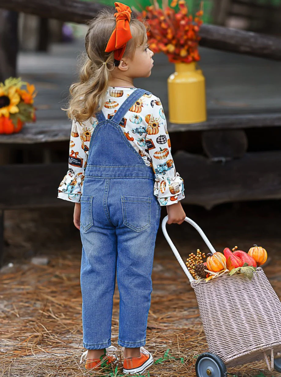 Sweet Pumpkin Sequin Patched Overall Set - Image 3