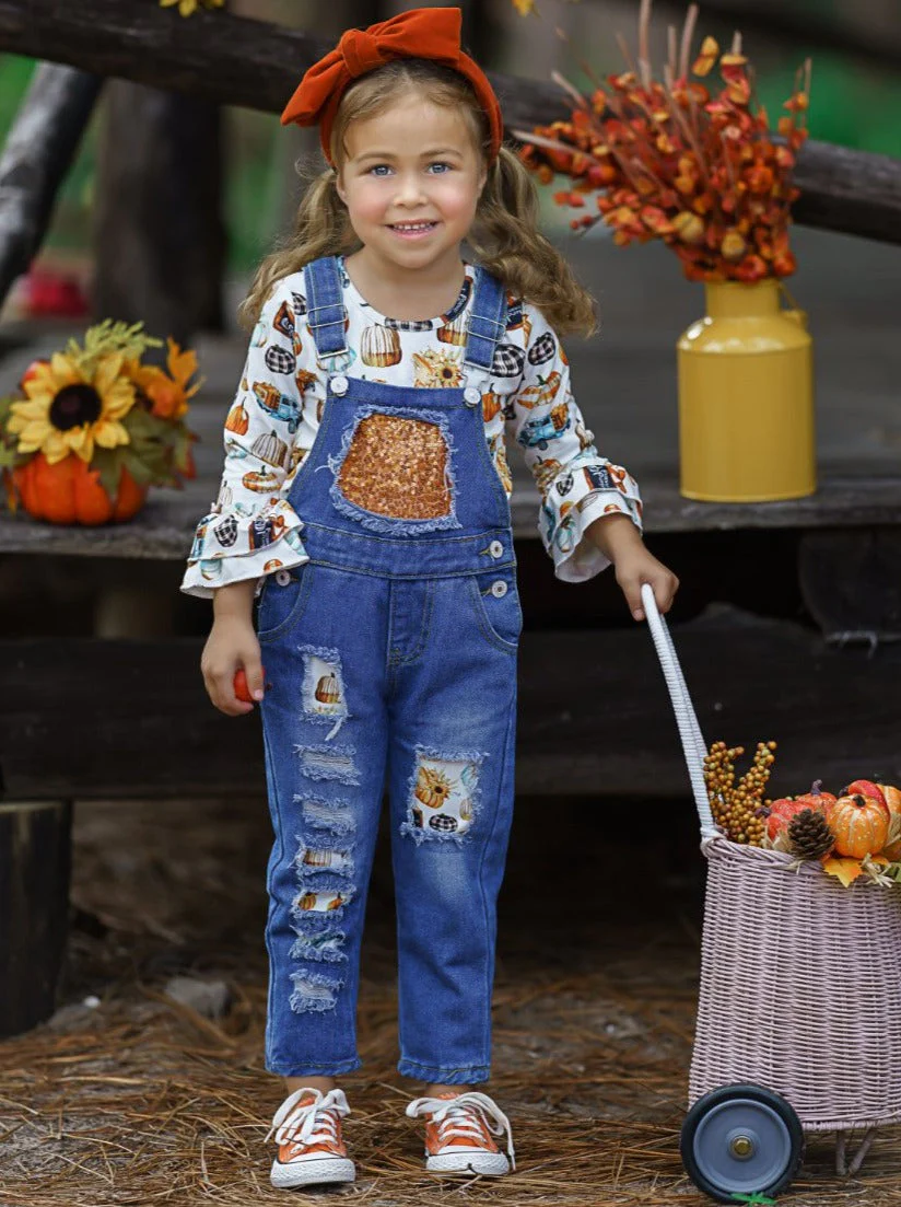 Sweet Pumpkin Sequin Patched Overall Set - Image 5