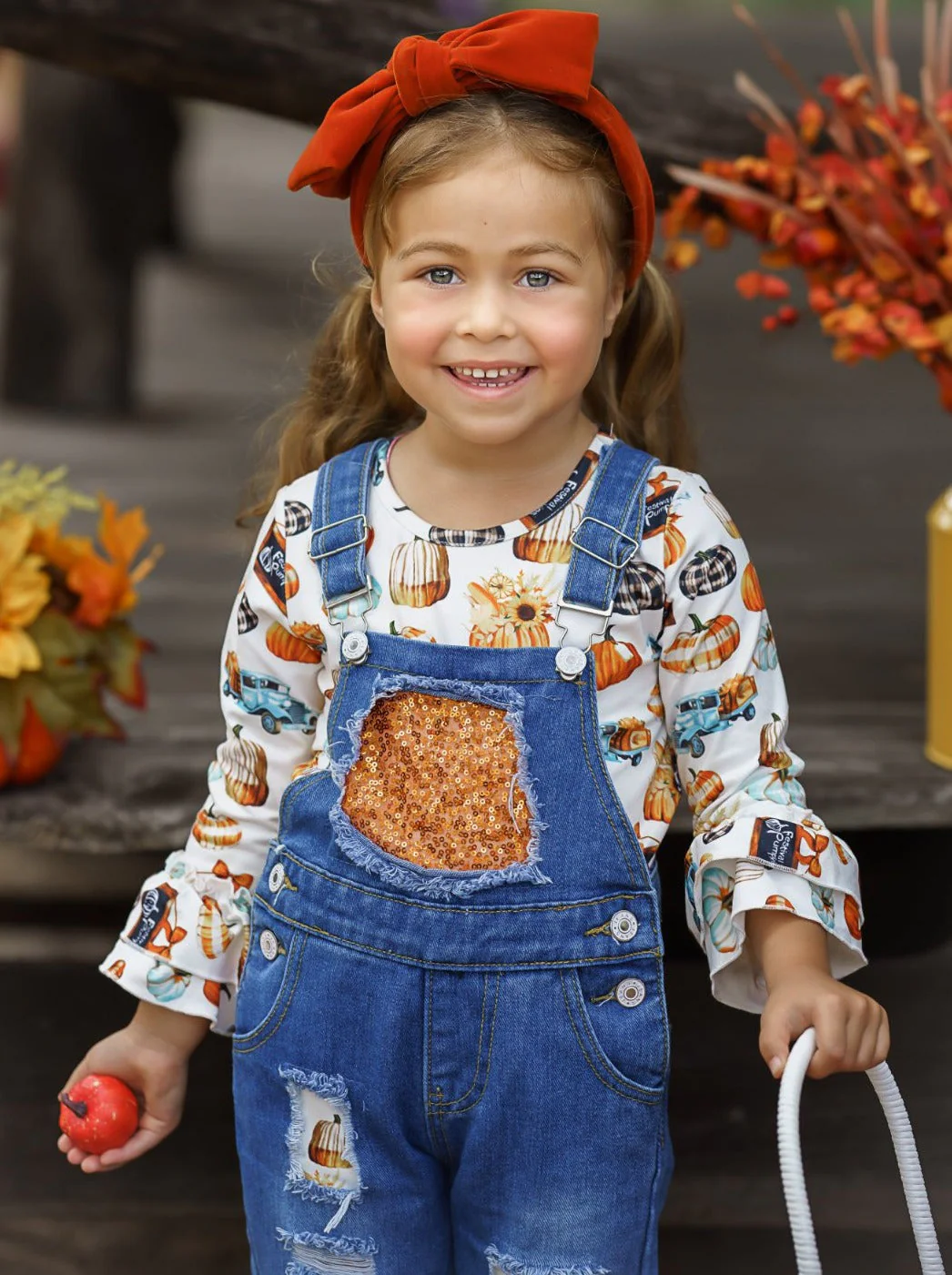 Sweet Pumpkin Sequin Patched Overall Set - Image 6