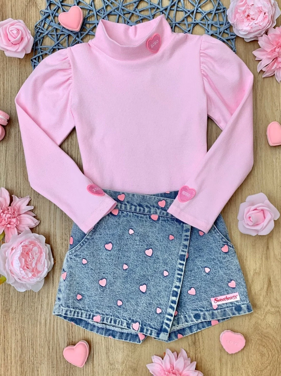 Sweethearts XOXO Top and Denim Heart Skort Set - Image 2