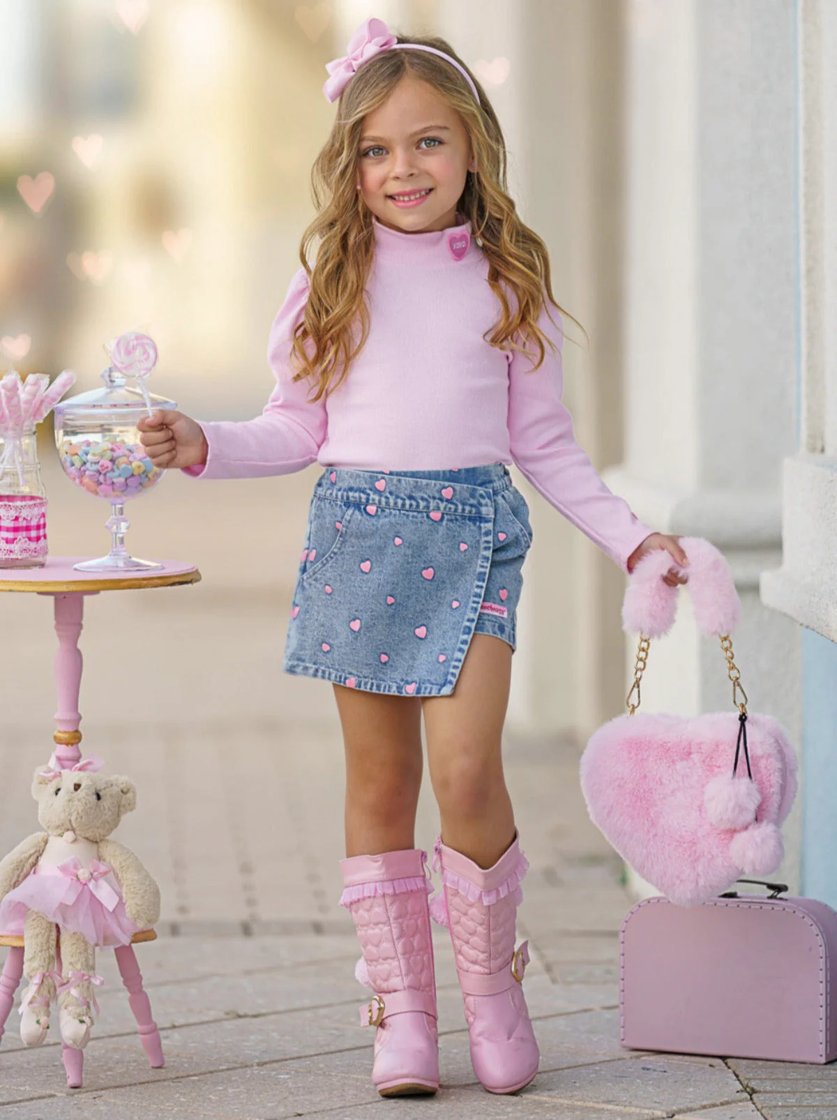 Sweethearts XOXO Top and Denim Heart Skort Set - Image 3