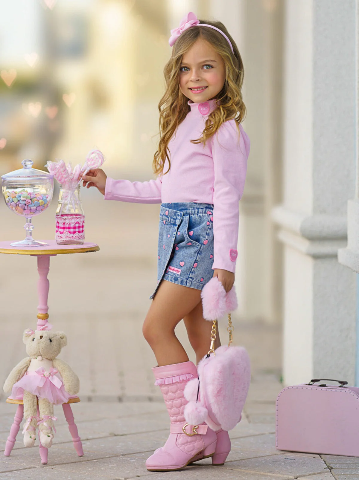 Sweethearts XOXO Top and Denim Heart Skort Set - Image 4
