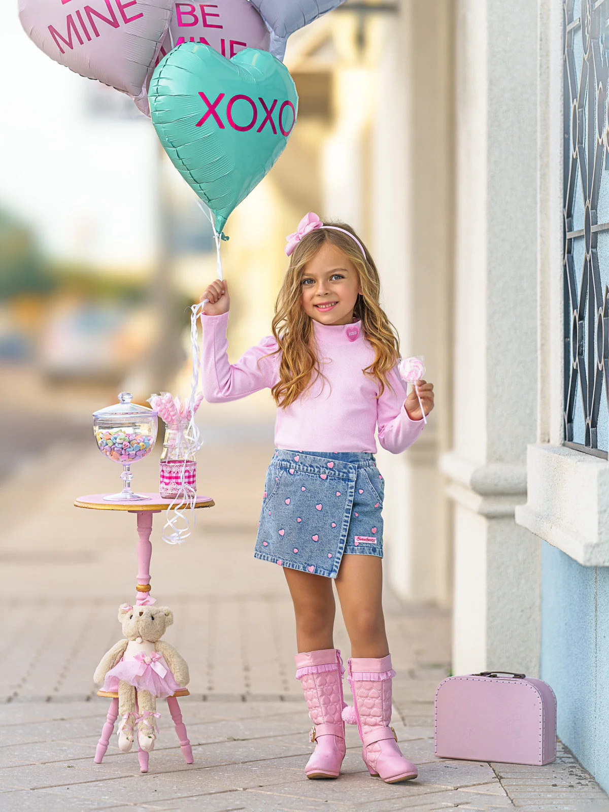 Sweethearts XOXO Top and Denim Heart Skort Set - Image 6