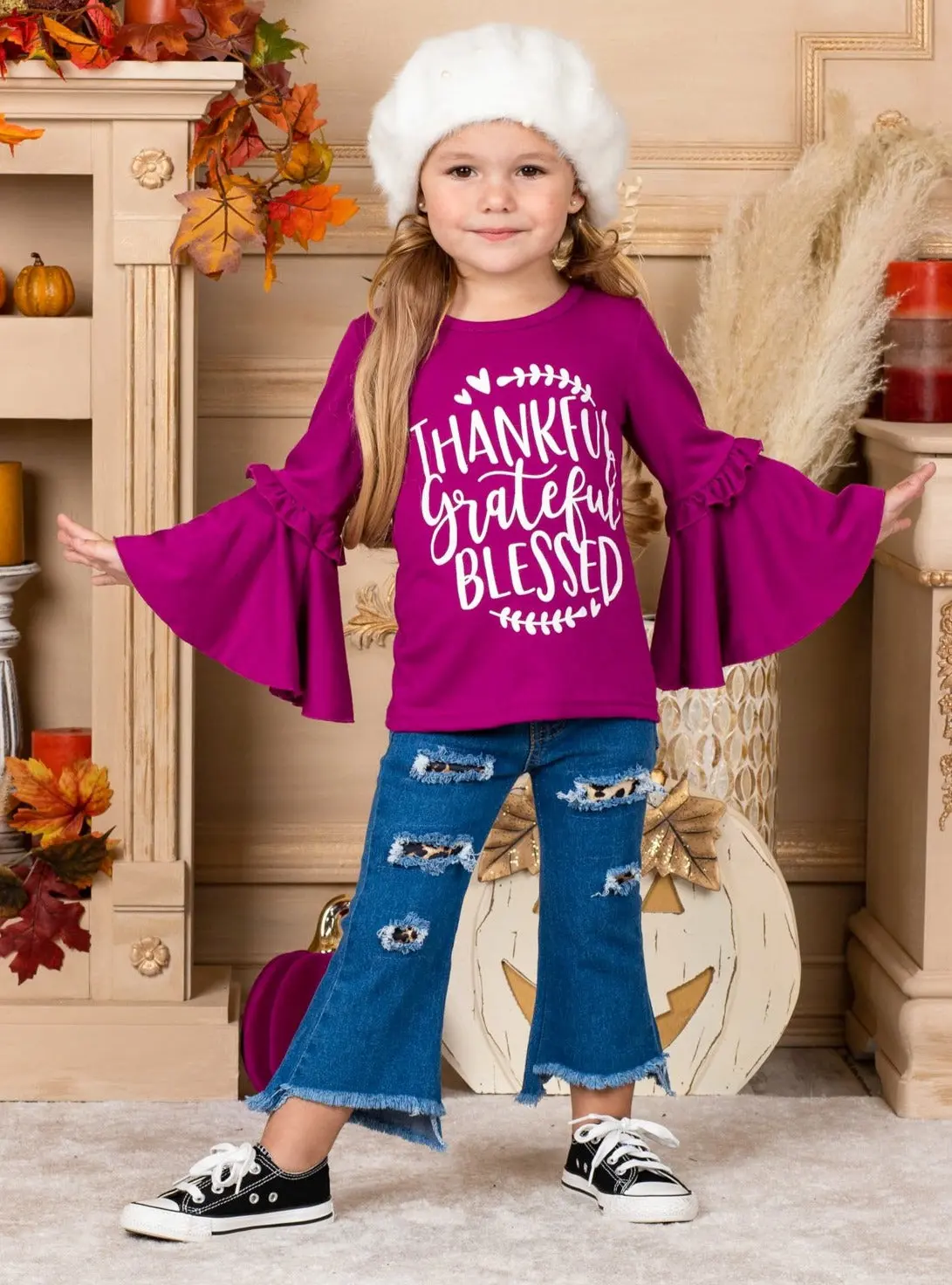 Thankful Grateful Blessed Boho Sleeve Top - Image 2